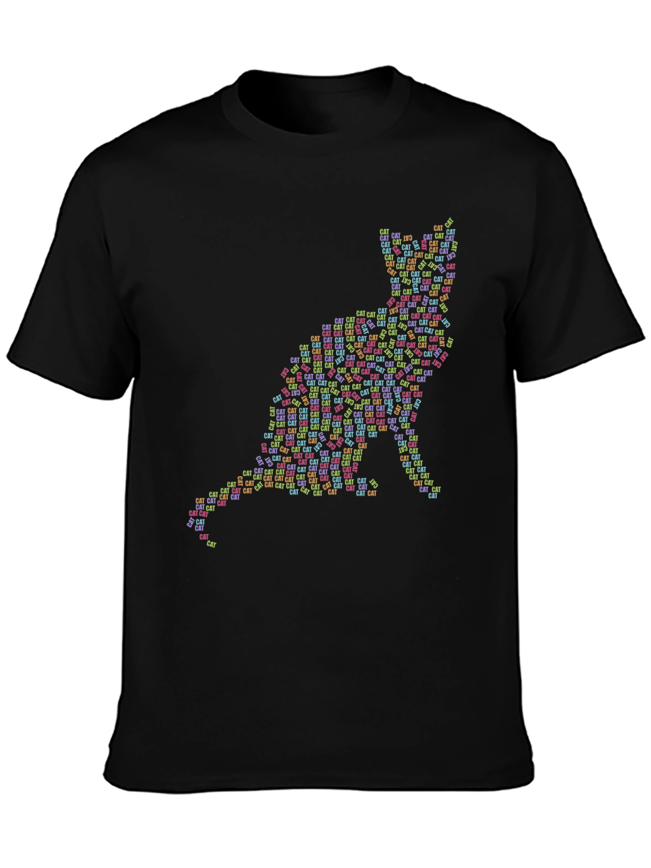 Cat Word Art T-Shirt - Black