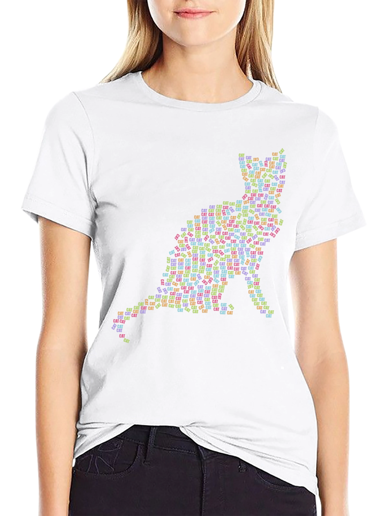 Cat Word Art T-Shirt - Black