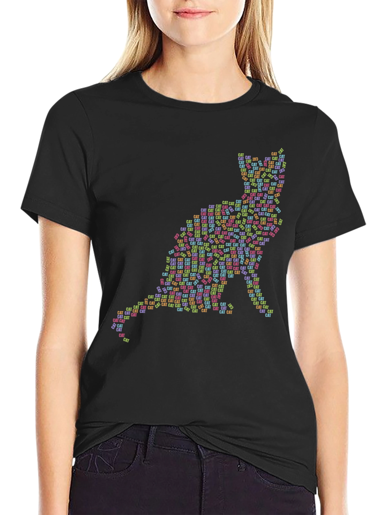 Cat Word Art T-Shirt - Black