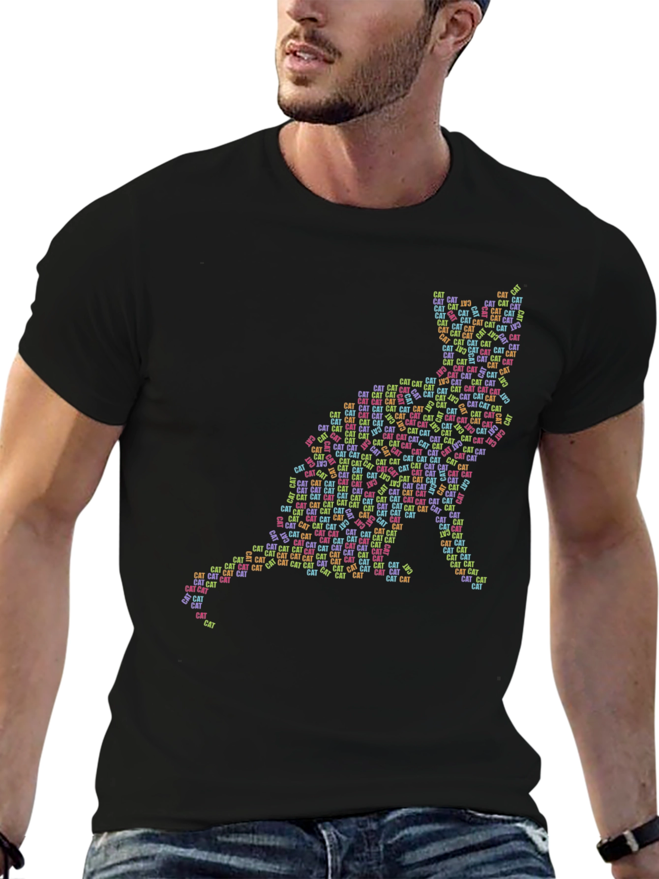 Cat Word Art T-Shirt - Black