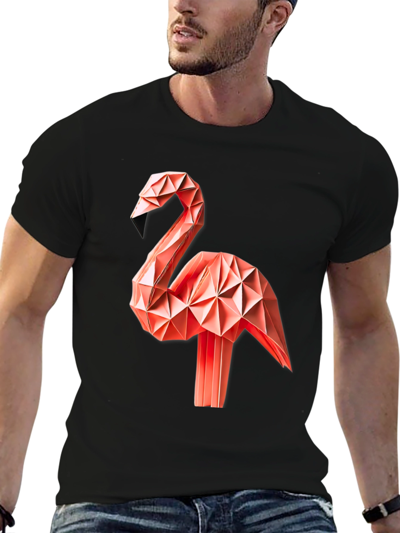 Geometric Origami Flamingo Graphic T-Shirt