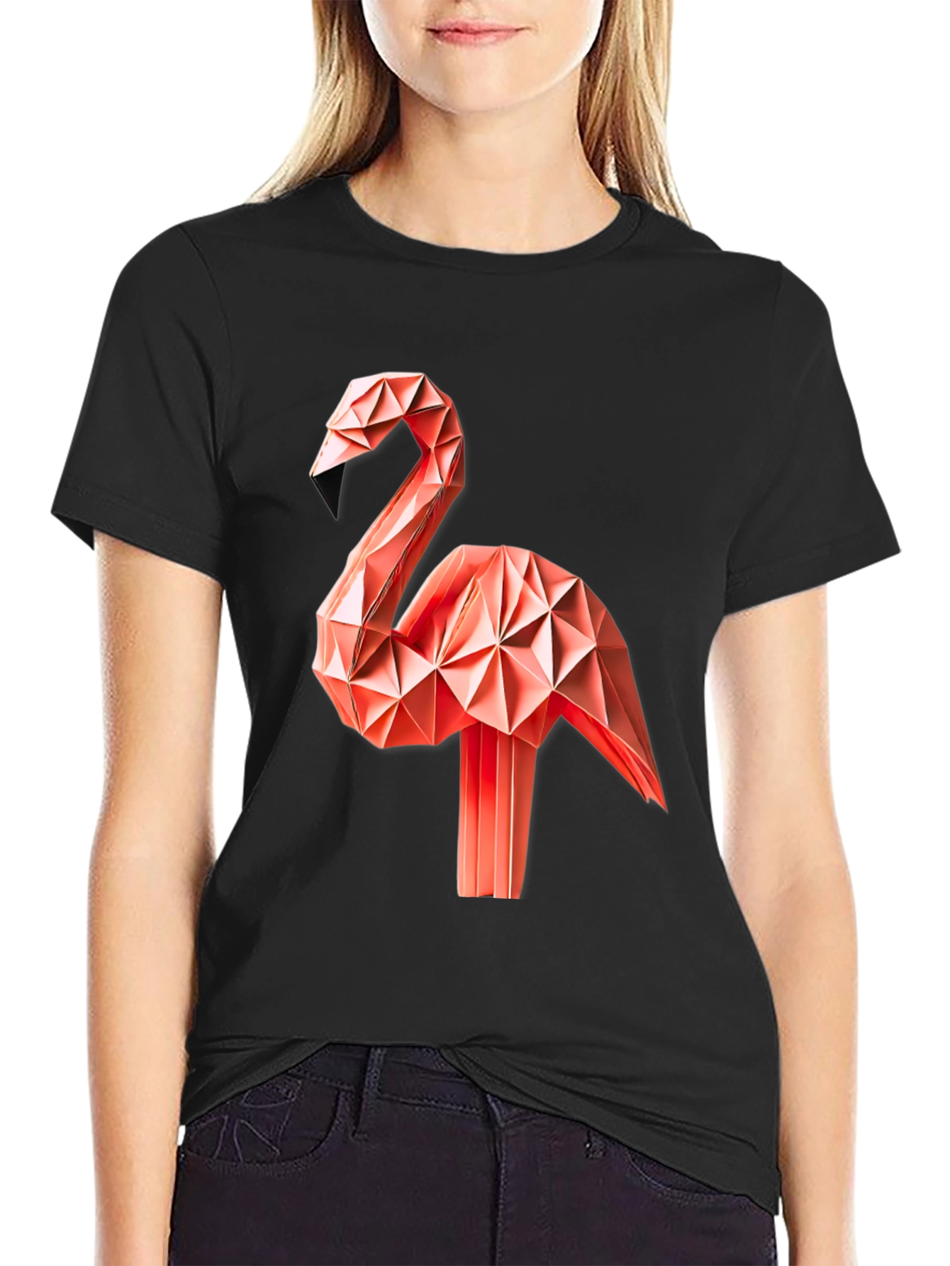 Geometric Origami Flamingo Graphic T-Shirt