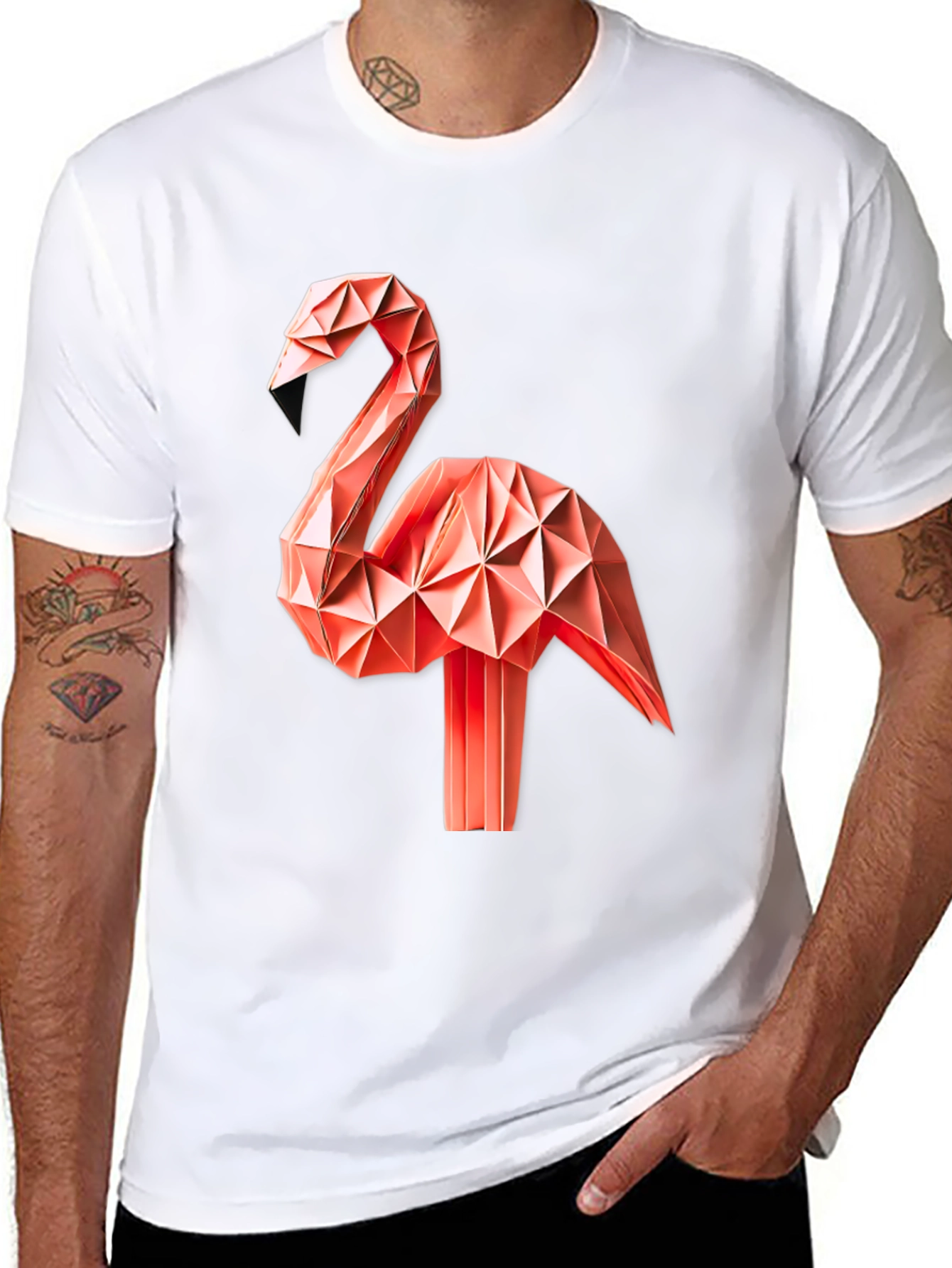 Geometric Origami Flamingo Graphic T-Shirt