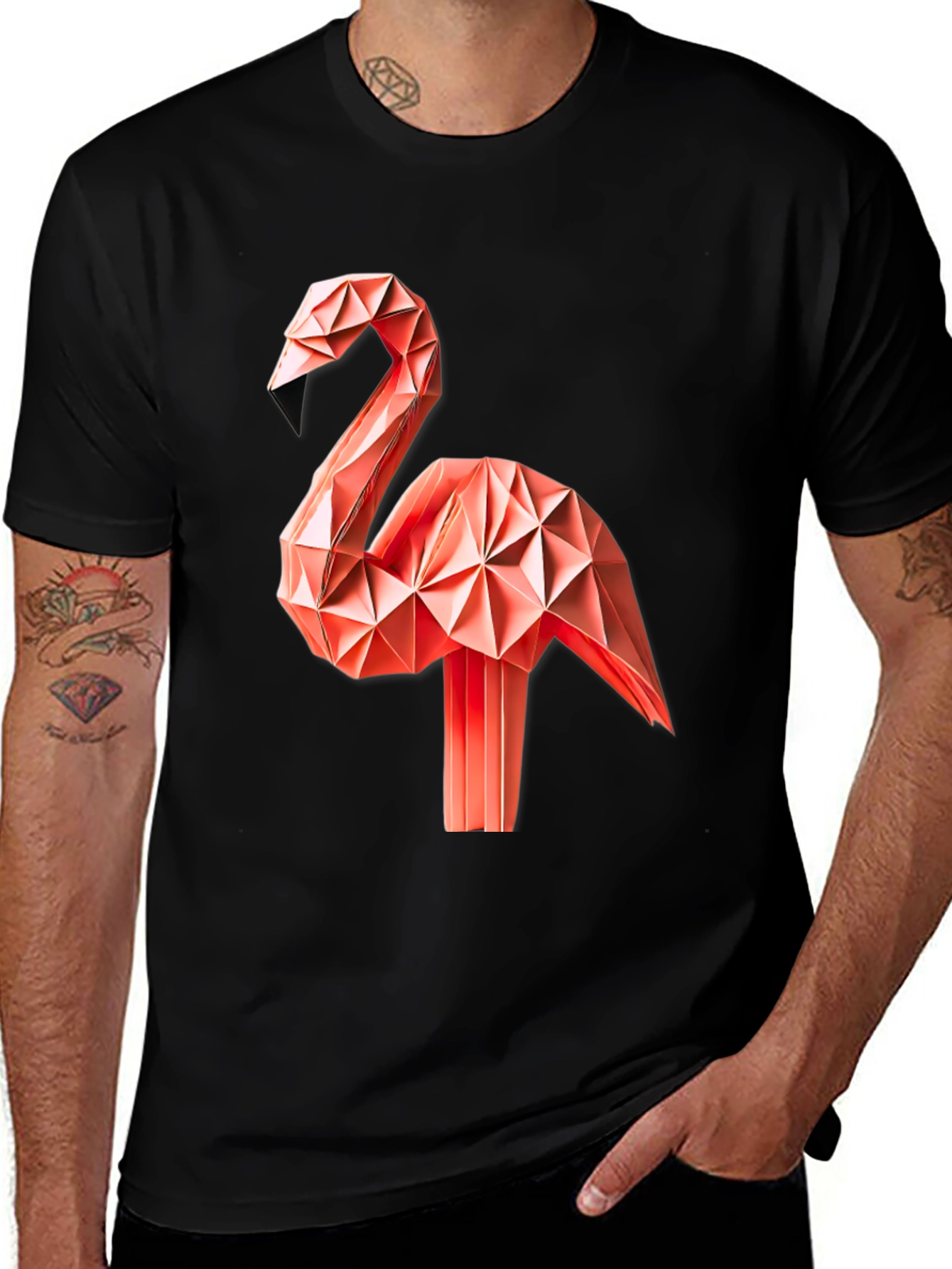 Geometric Origami Flamingo Graphic T-Shirt