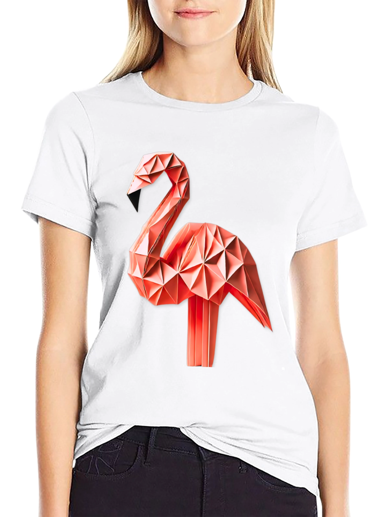 Geometric Origami Flamingo Graphic T-Shirt