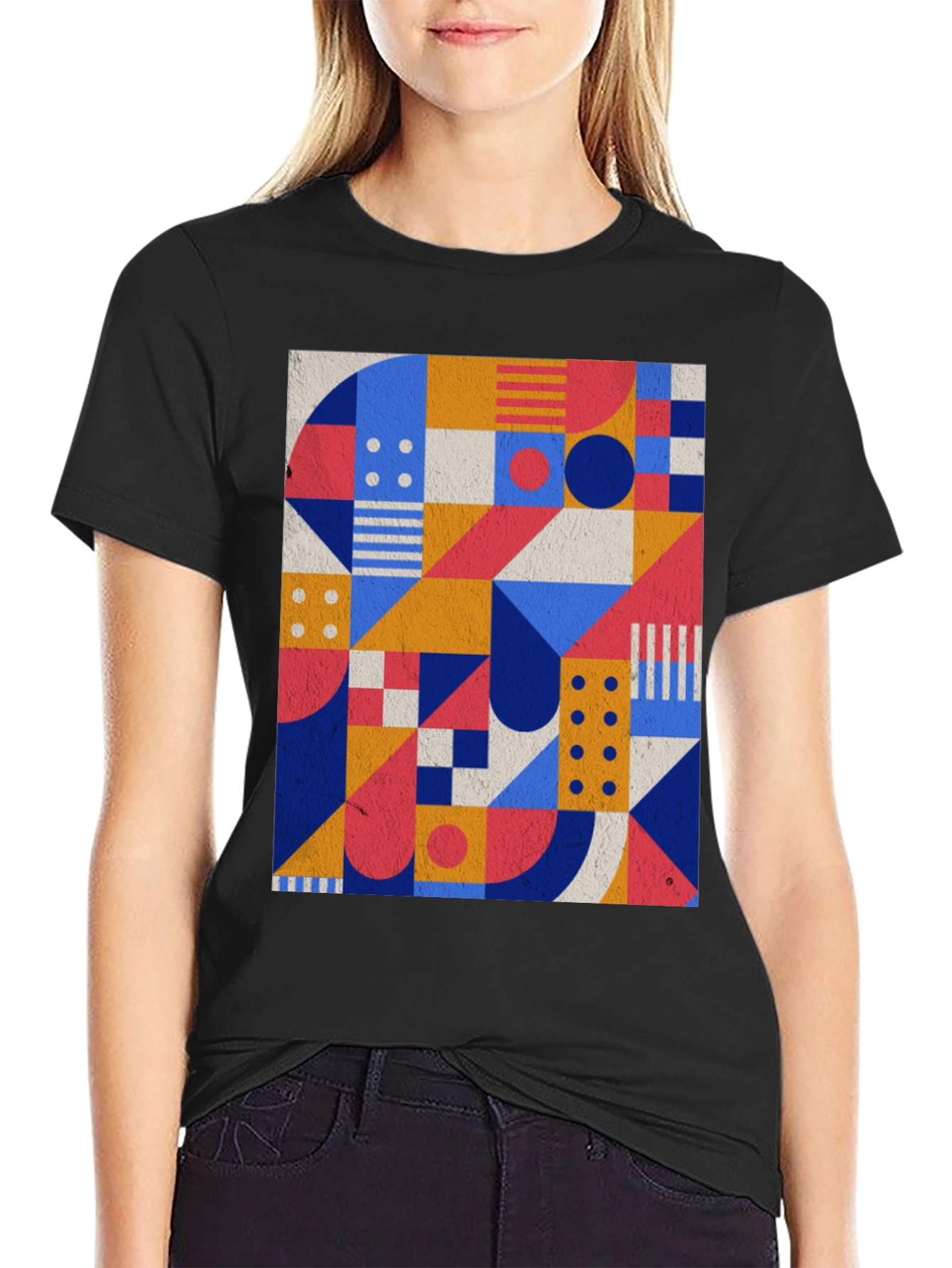 Geometric Pattern Black T-Shirt - Modern Art Tee