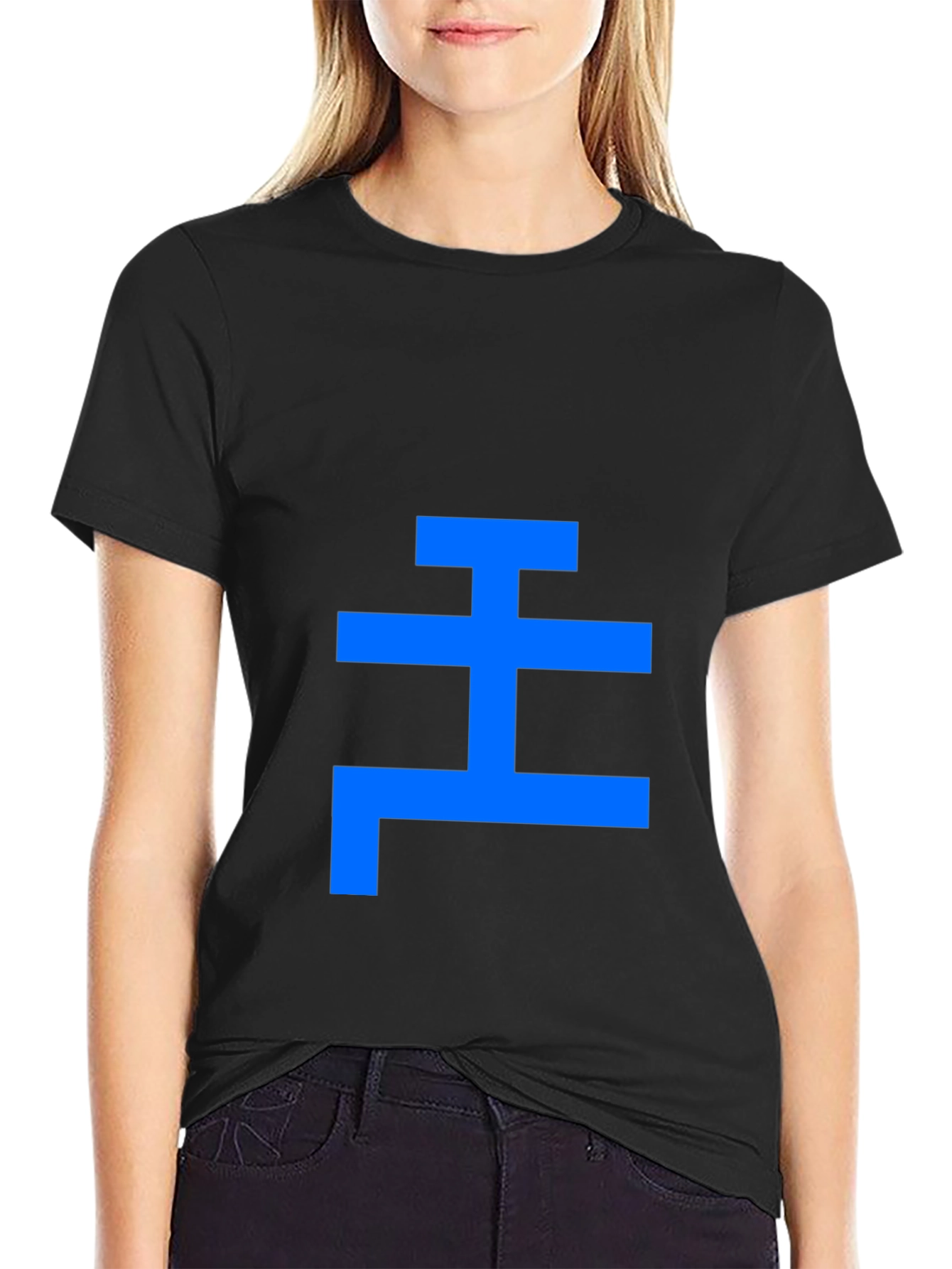 Geometric Blue Symbol Black T-Shirt