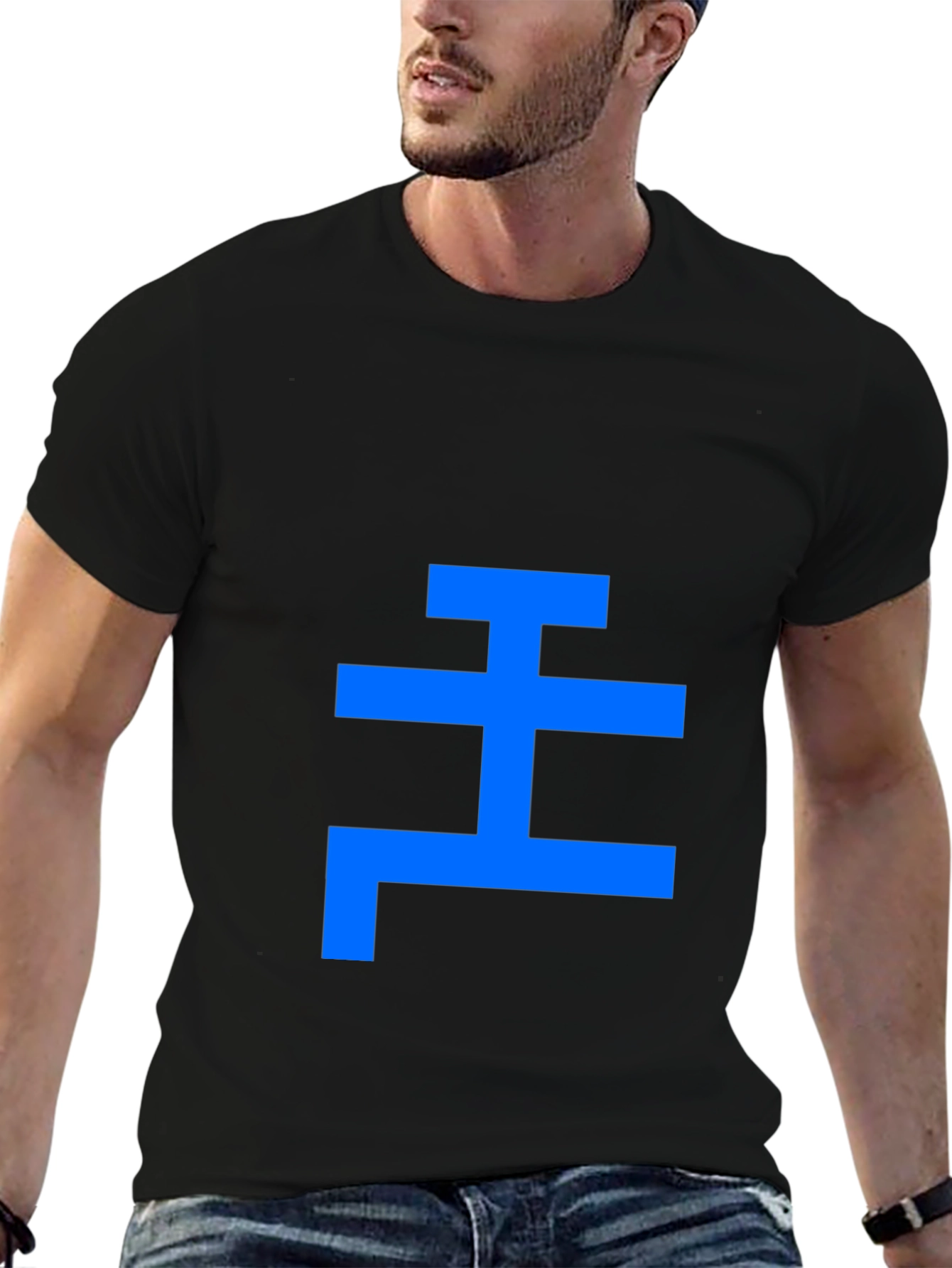 Geometric Blue Symbol Black T-Shirt