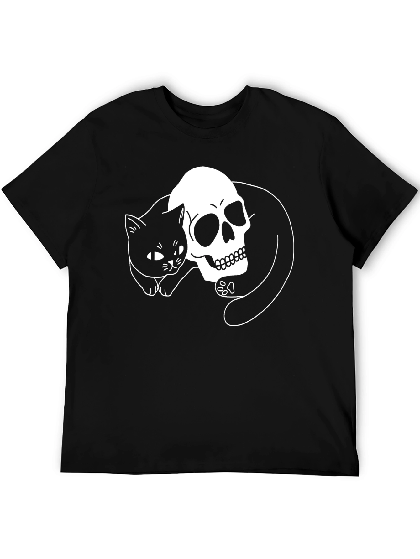 Skull & Cat Graphic T-Shirt - Black