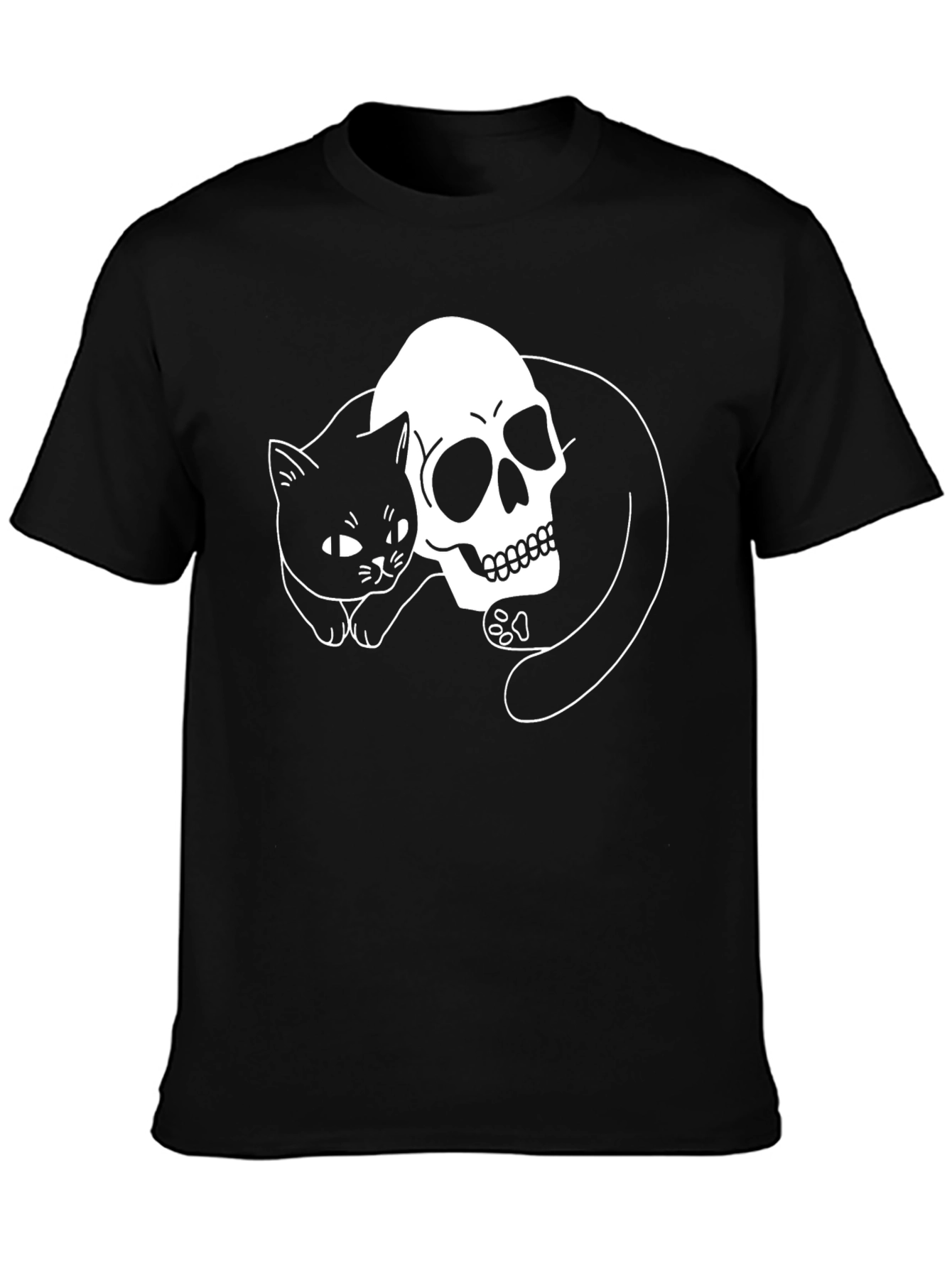 Skull & Cat Graphic T-Shirt - Black