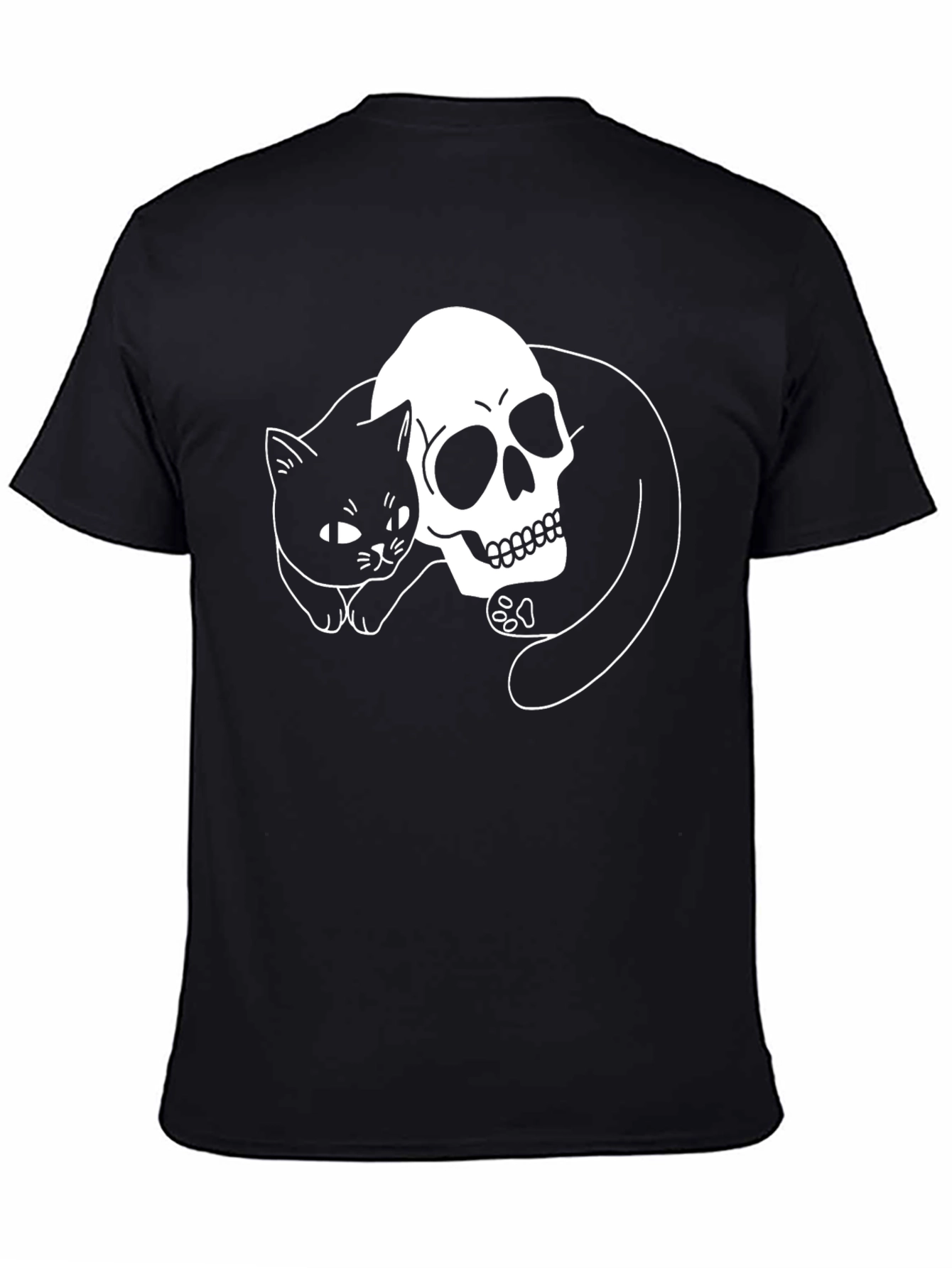 Skull & Cat Graphic T-Shirt - Black