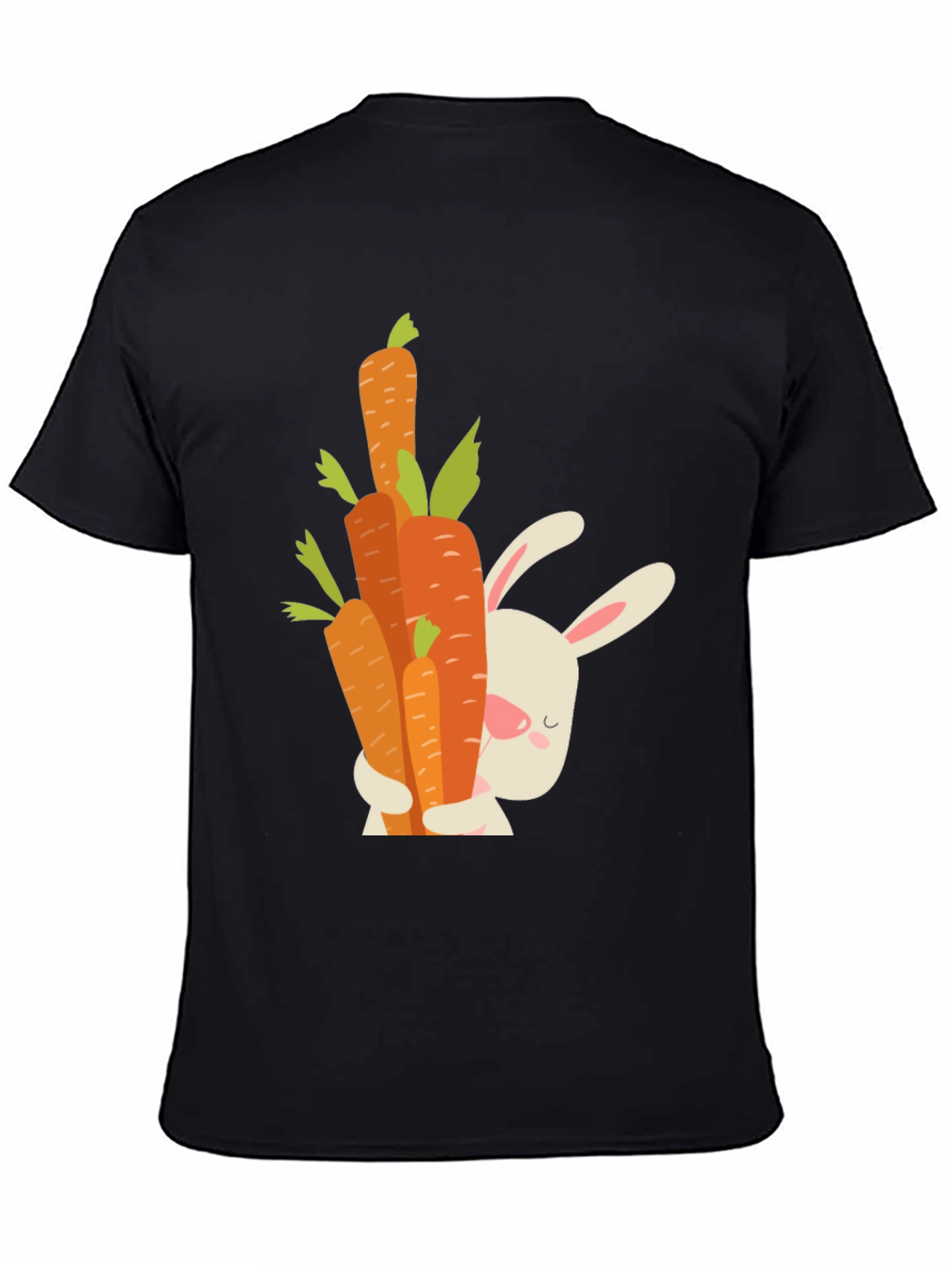 Cute Bunny Hugging Carrots Black T-Shirt