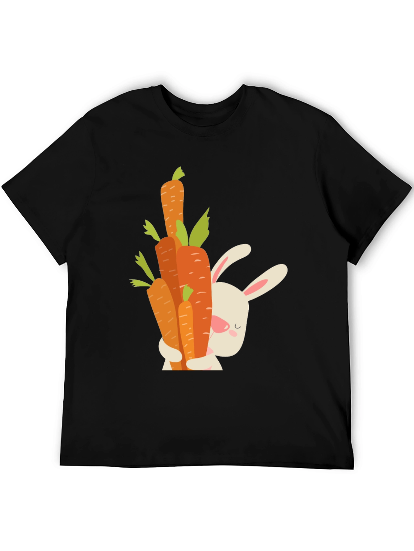 Cute Bunny Hugging Carrots Black T-Shirt
