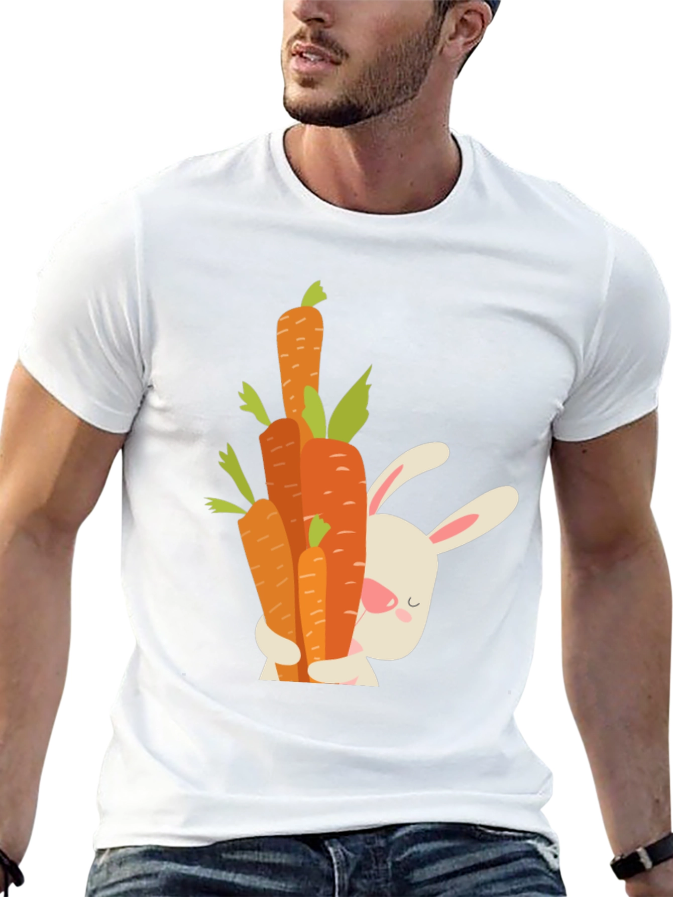 Cute Bunny Hugging Carrots Black T-Shirt