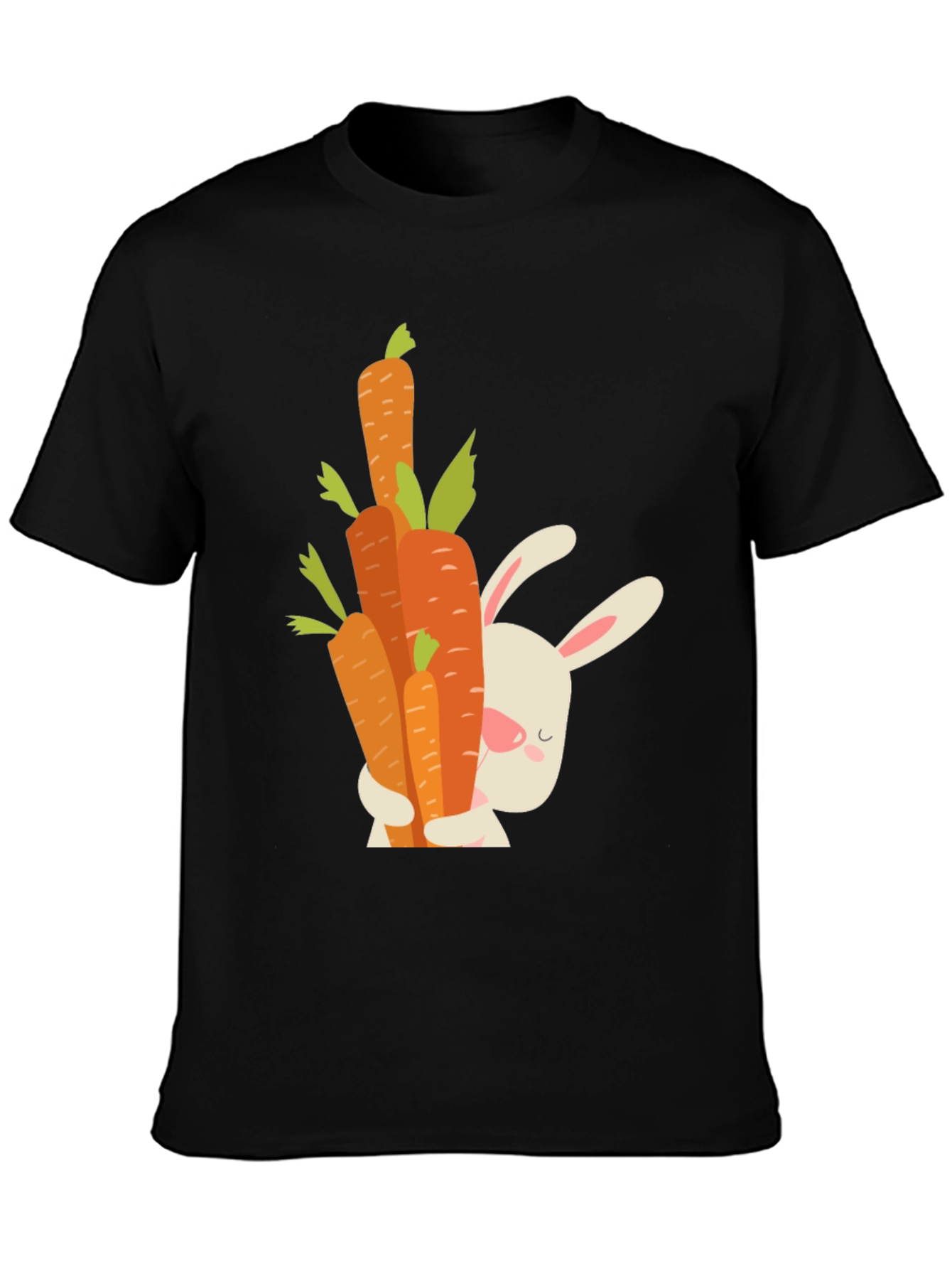 Cute Bunny Hugging Carrots Black T-Shirt