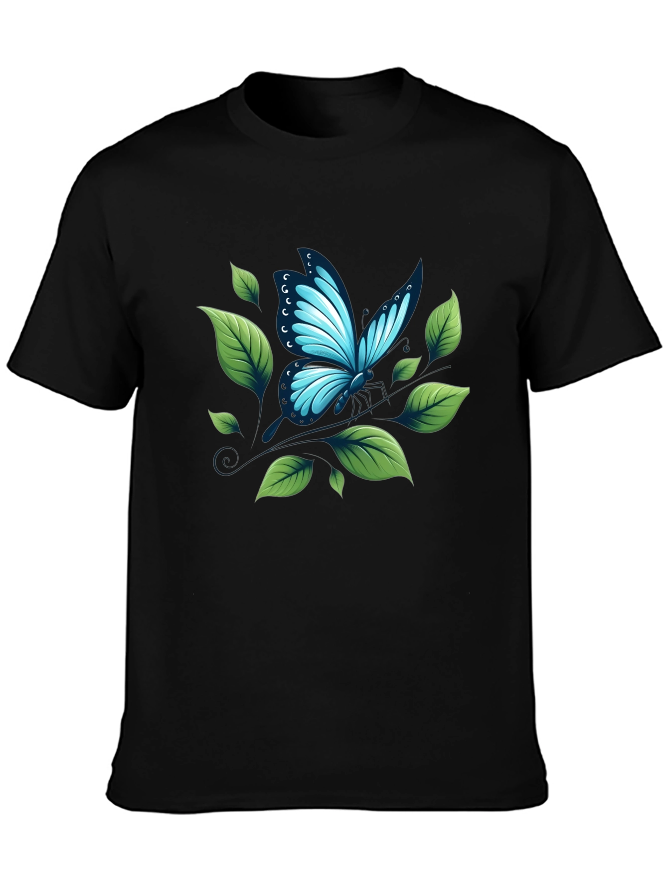 Butterfly & Leaf Graphic Black T-Shirt