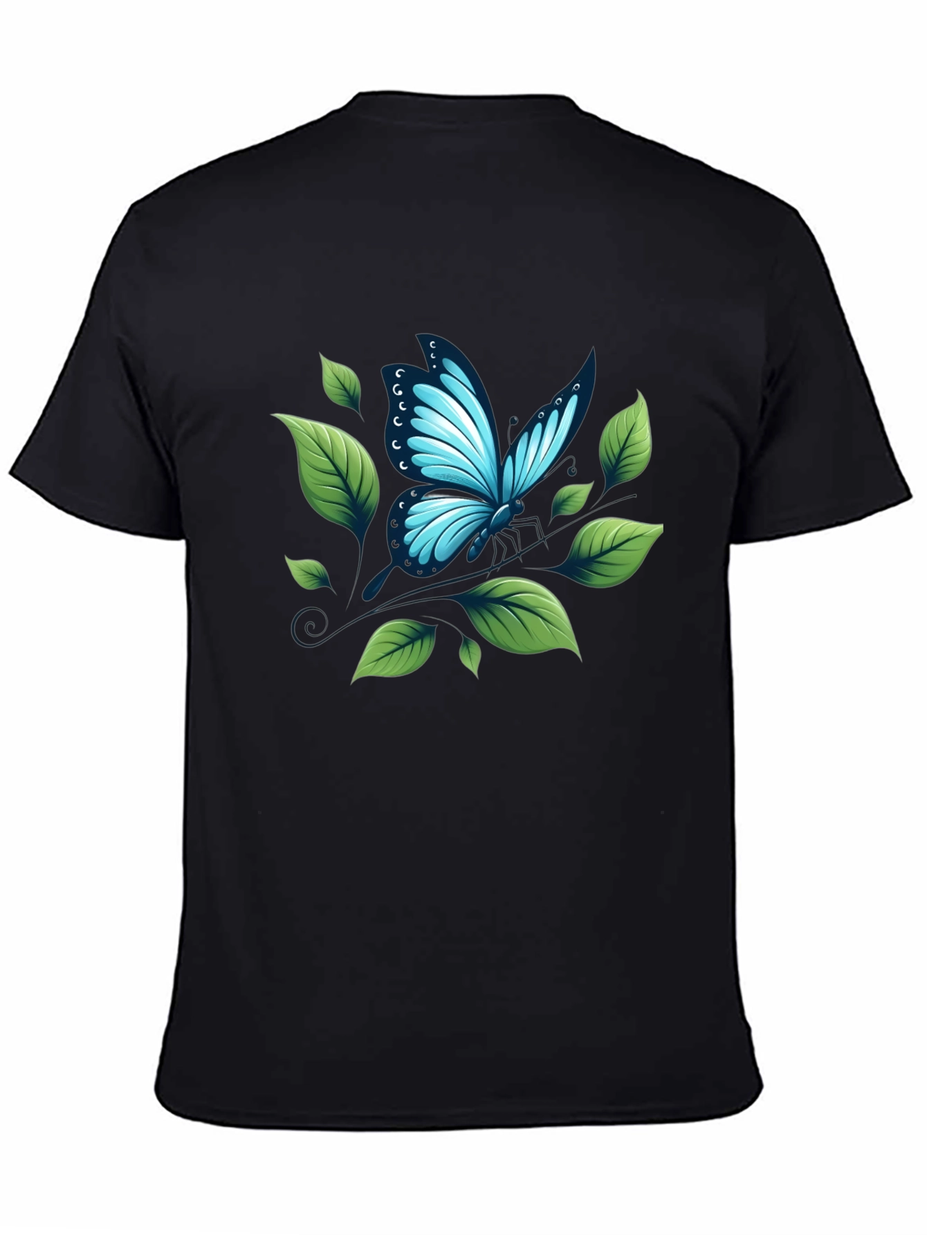 Butterfly & Leaf Graphic Black T-Shirt