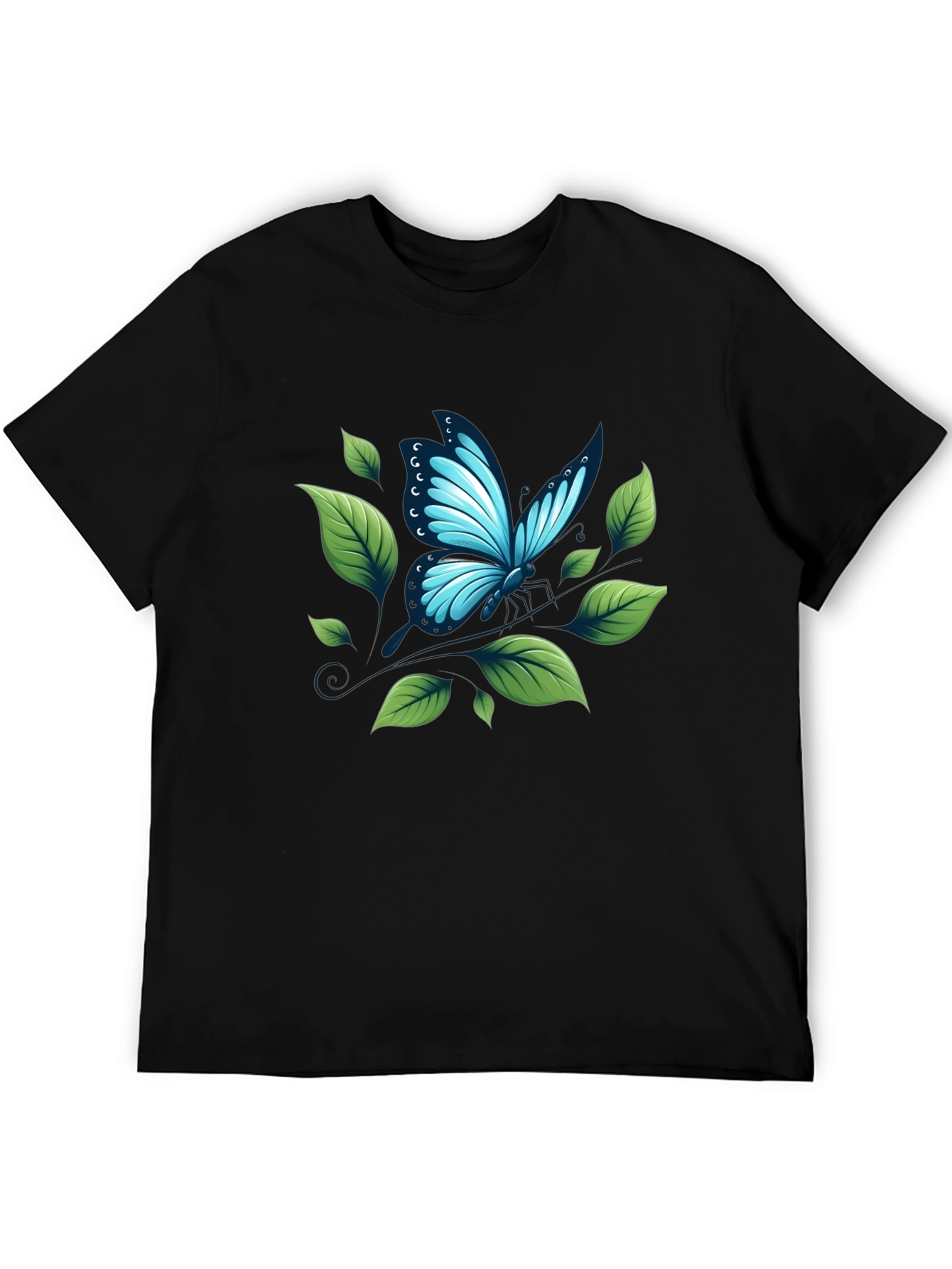 Butterfly & Leaf Graphic Black T-Shirt