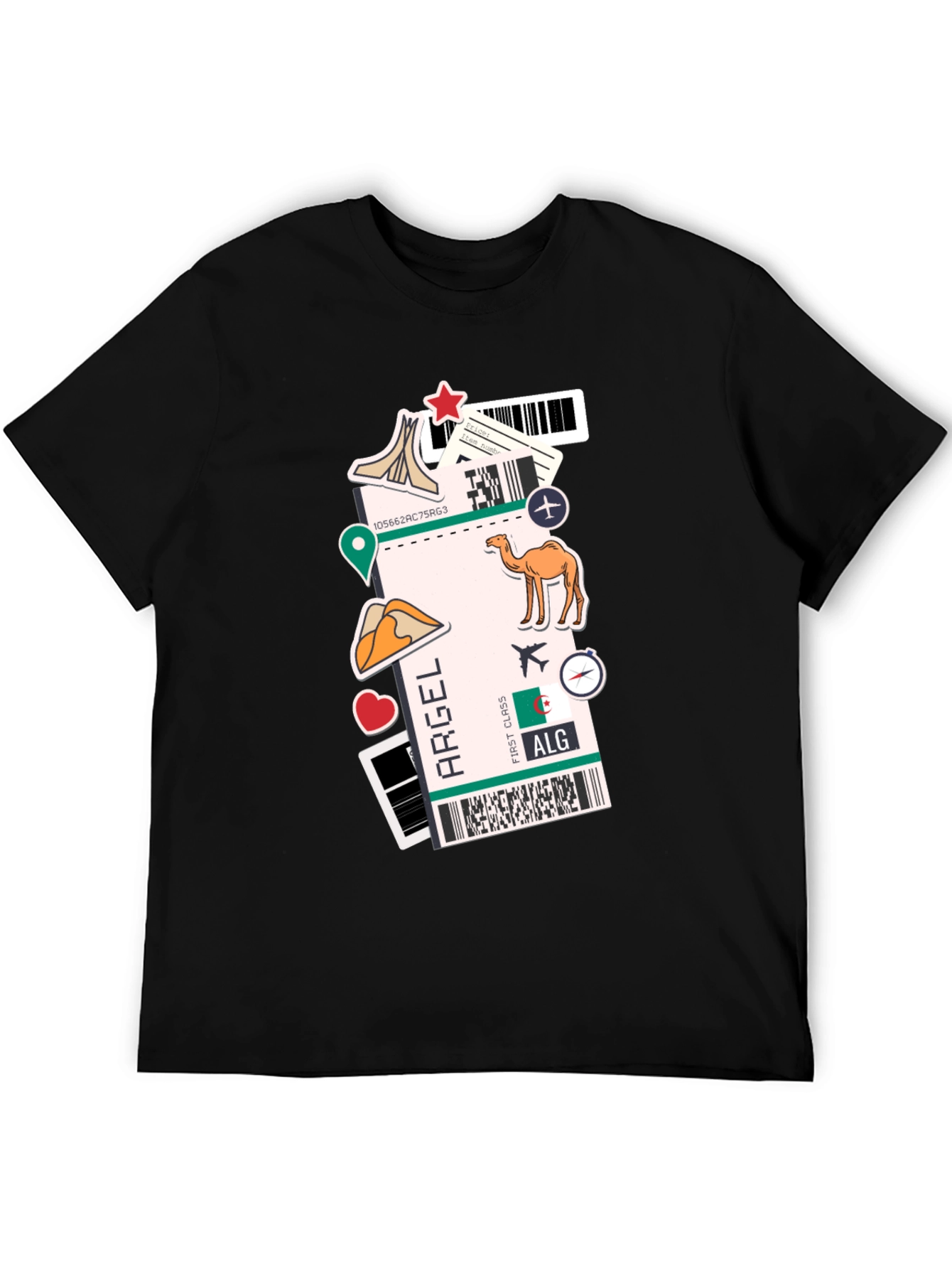 Algeria Travel Ticket Black T-Shirt