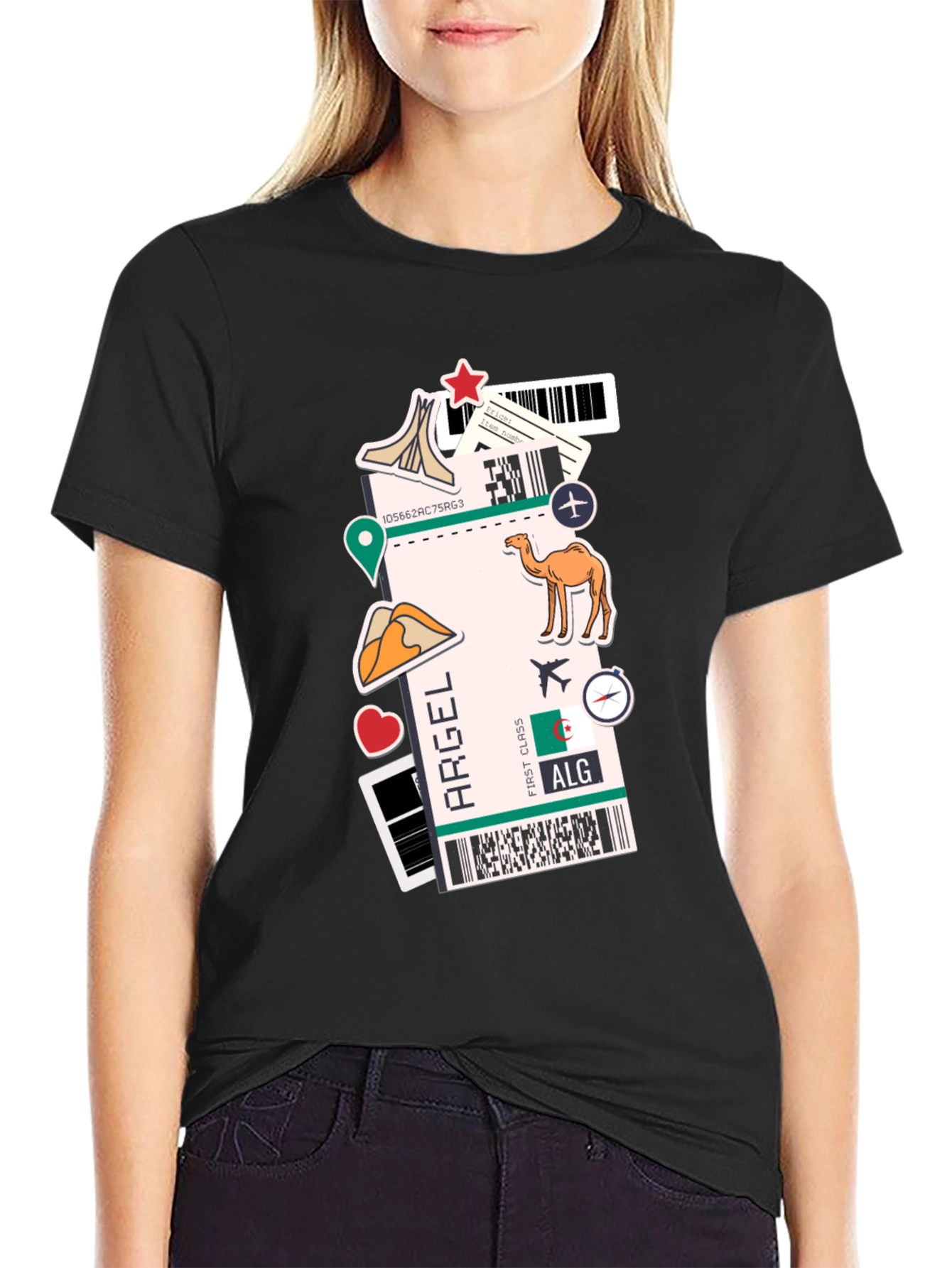Algeria Travel Ticket Black T-Shirt