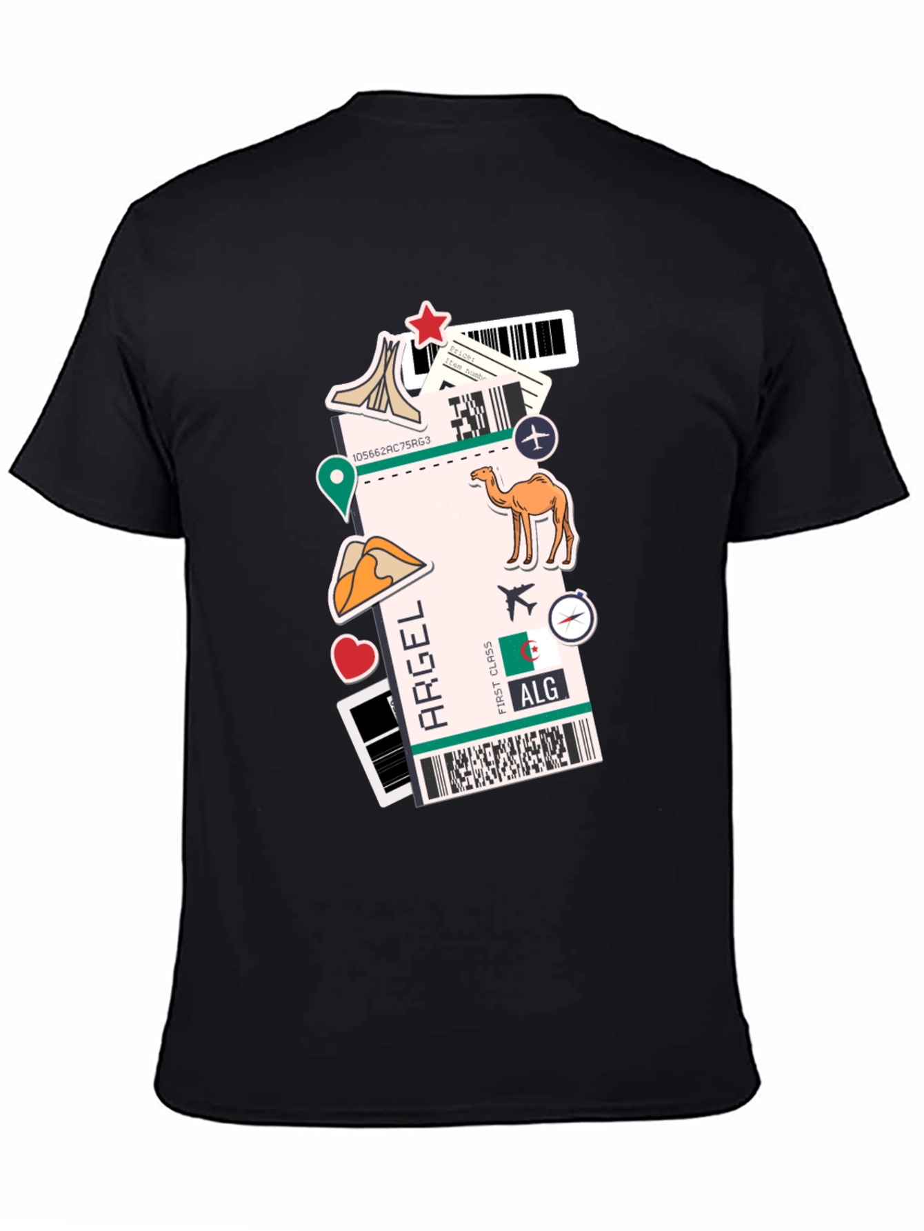 Algeria Travel Ticket Black T-Shirt