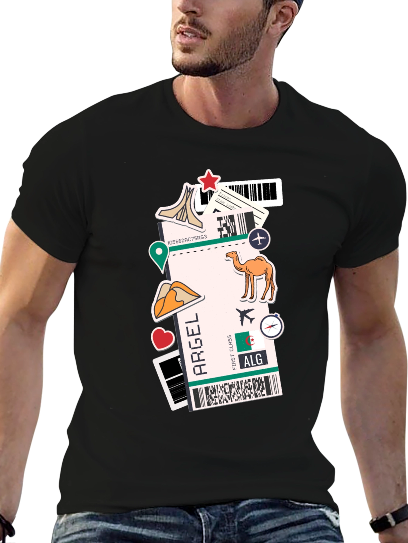 Algeria Travel Ticket Black T-Shirt