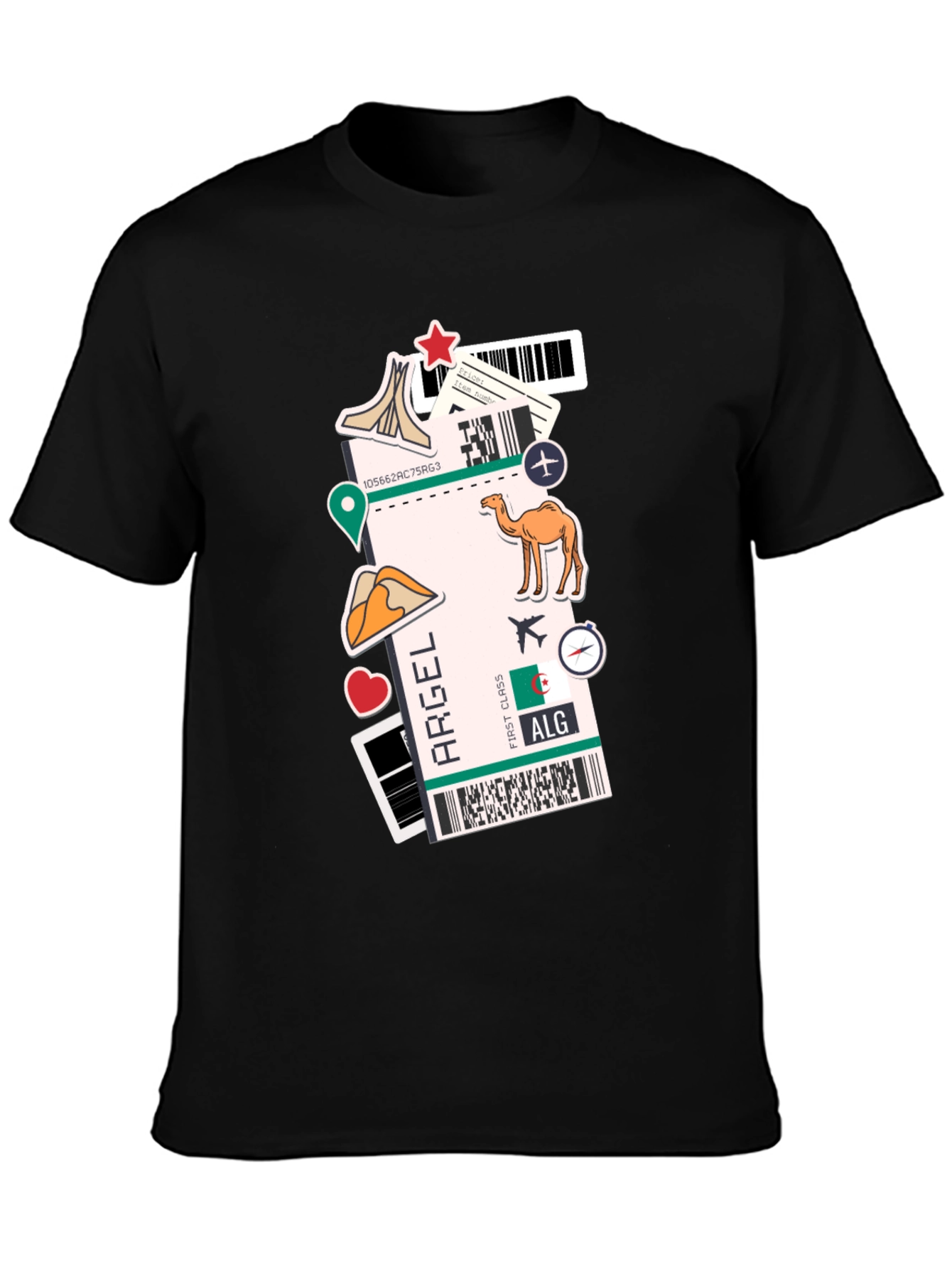 Algeria Travel Ticket Black T-Shirt