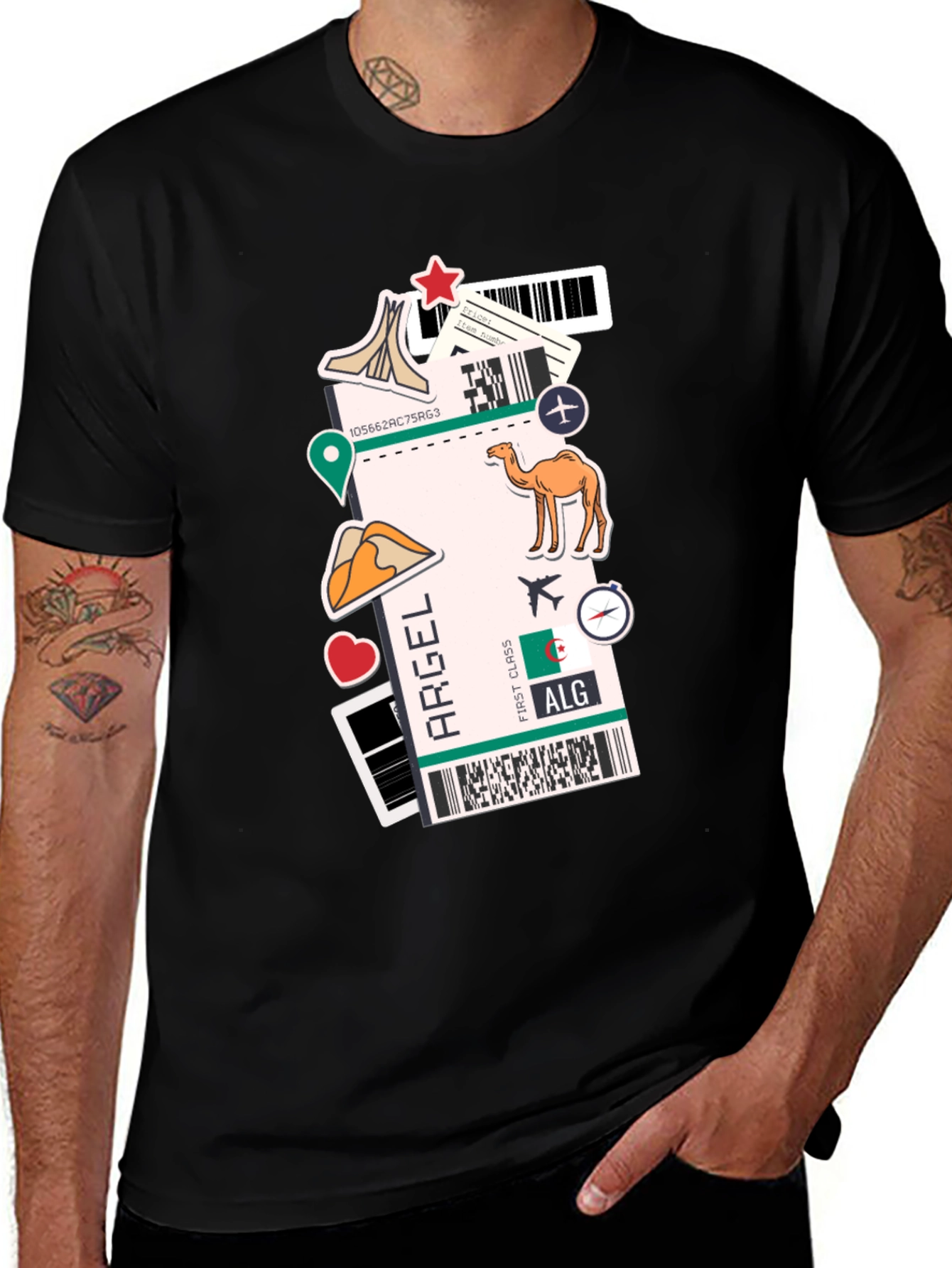 Algeria Travel Ticket Black T-Shirt