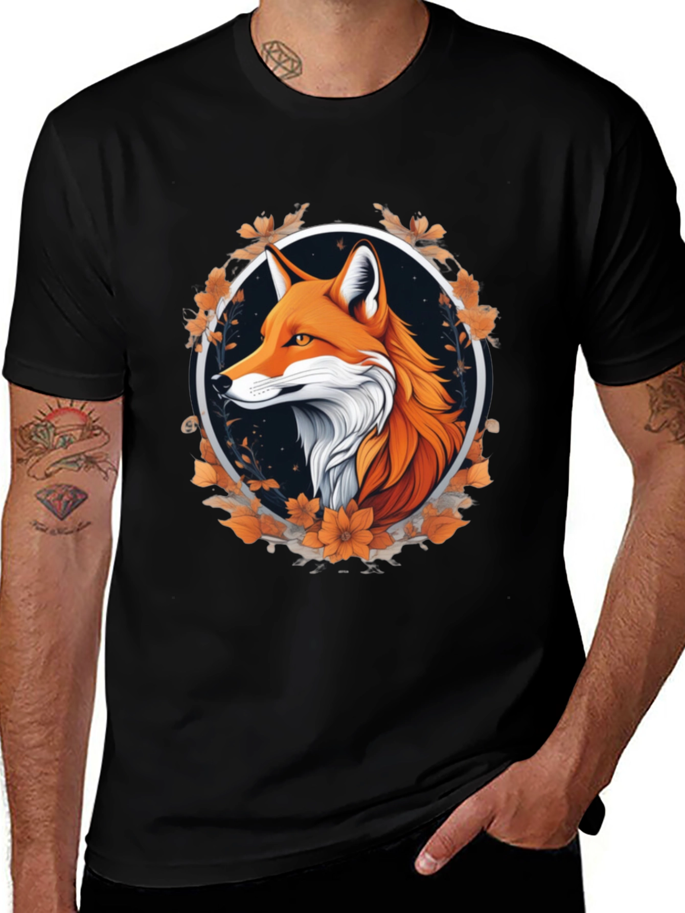 Fox in Floral Circle Graphic Tee