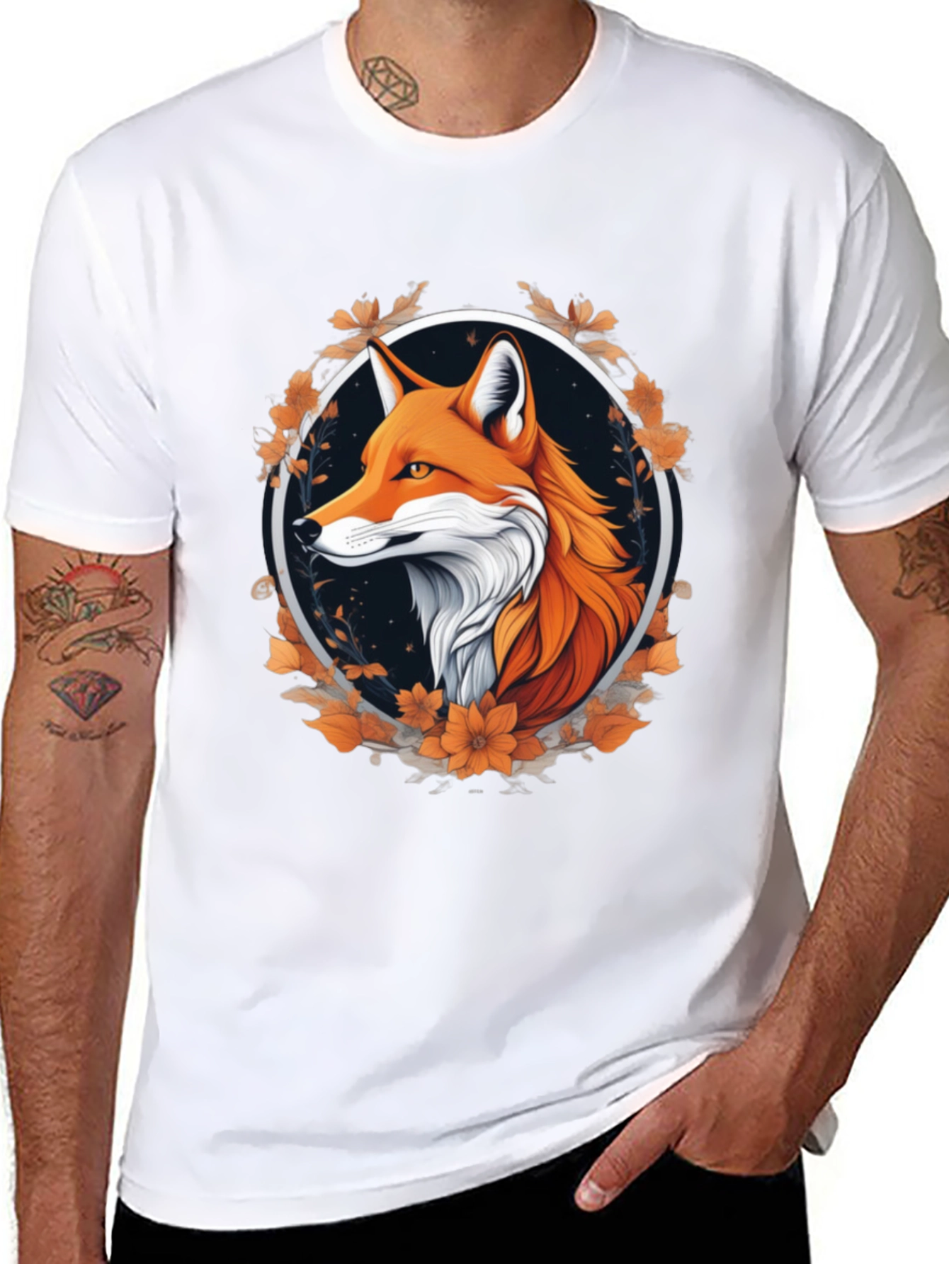 Fox in Floral Circle Graphic Tee