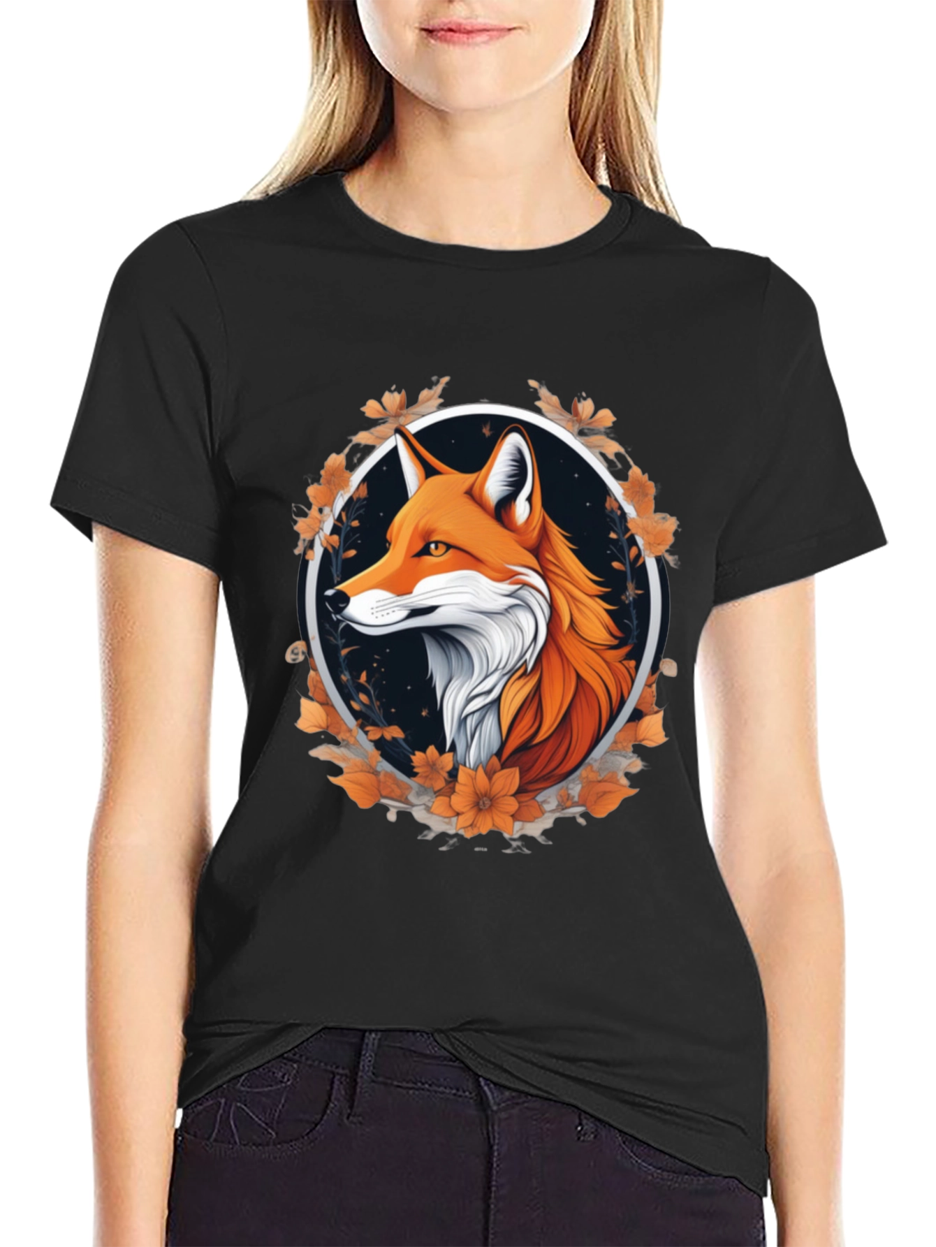 Fox in Floral Circle Graphic Tee