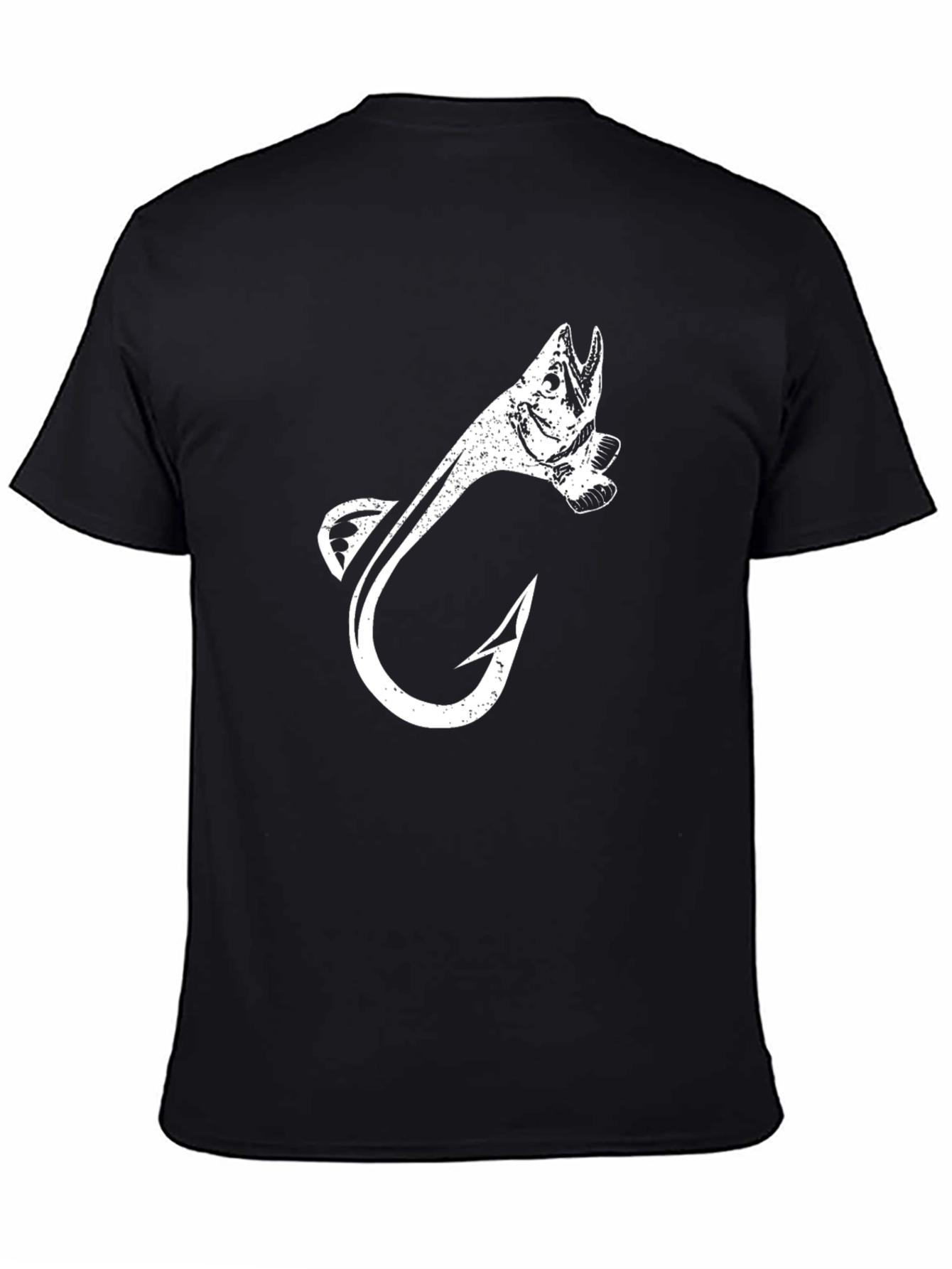 Fishing Hook Fish Graphic Tee - Black Cotton