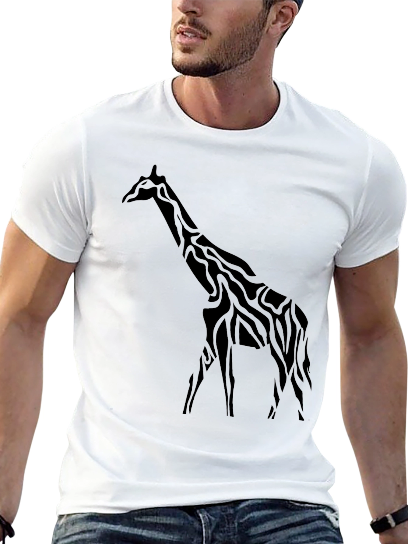 Mens Black Giraffe Graphic Tee