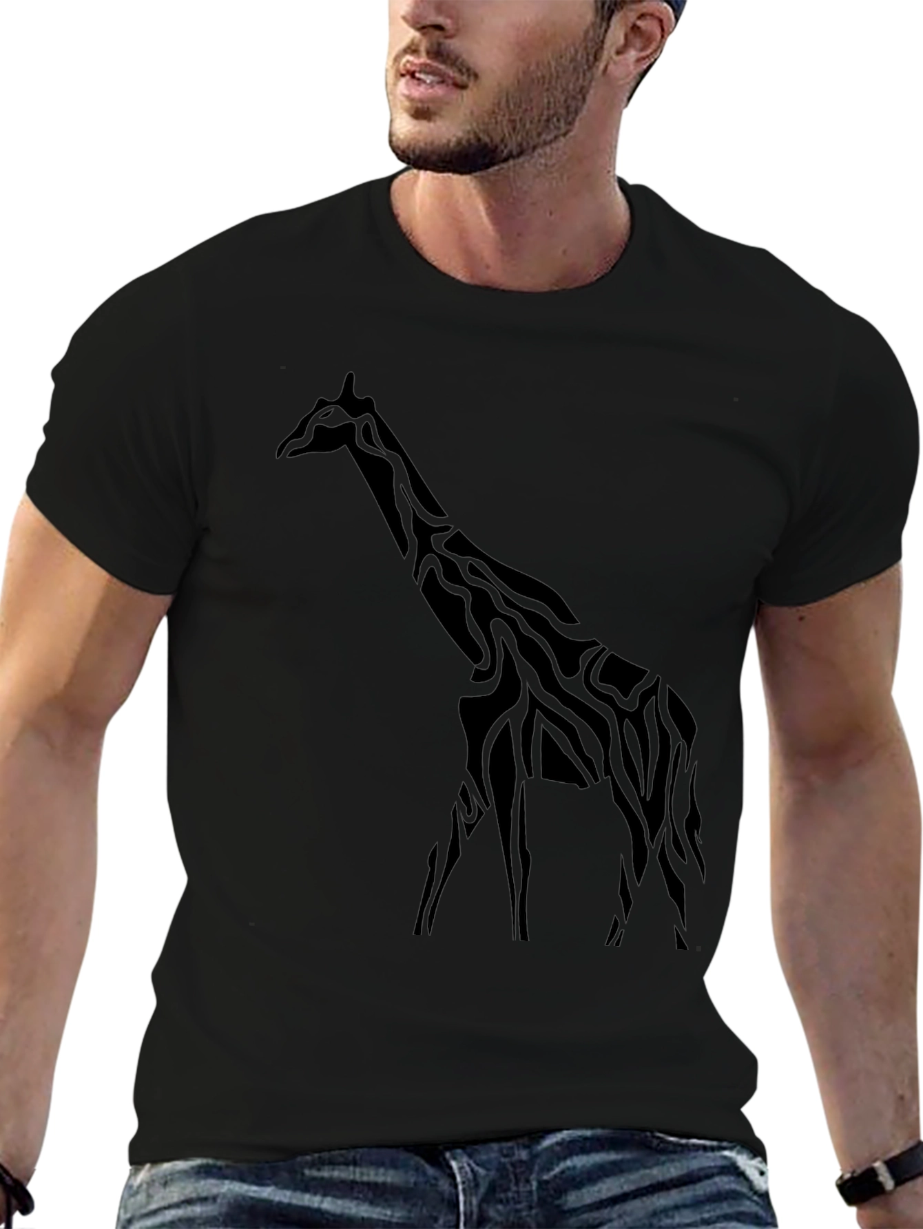 Mens Black Giraffe Graphic Tee