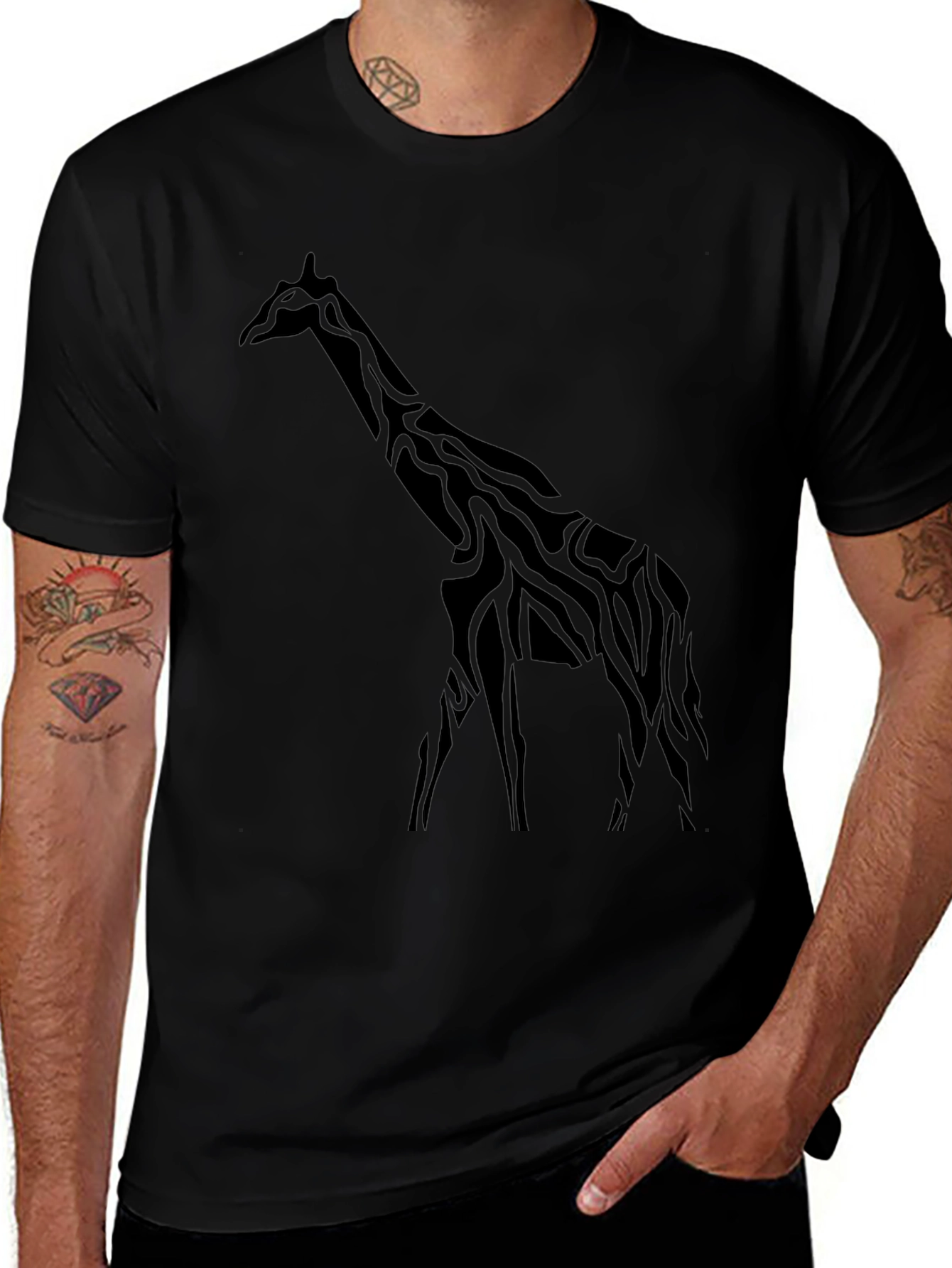 Mens Black Giraffe Graphic Tee