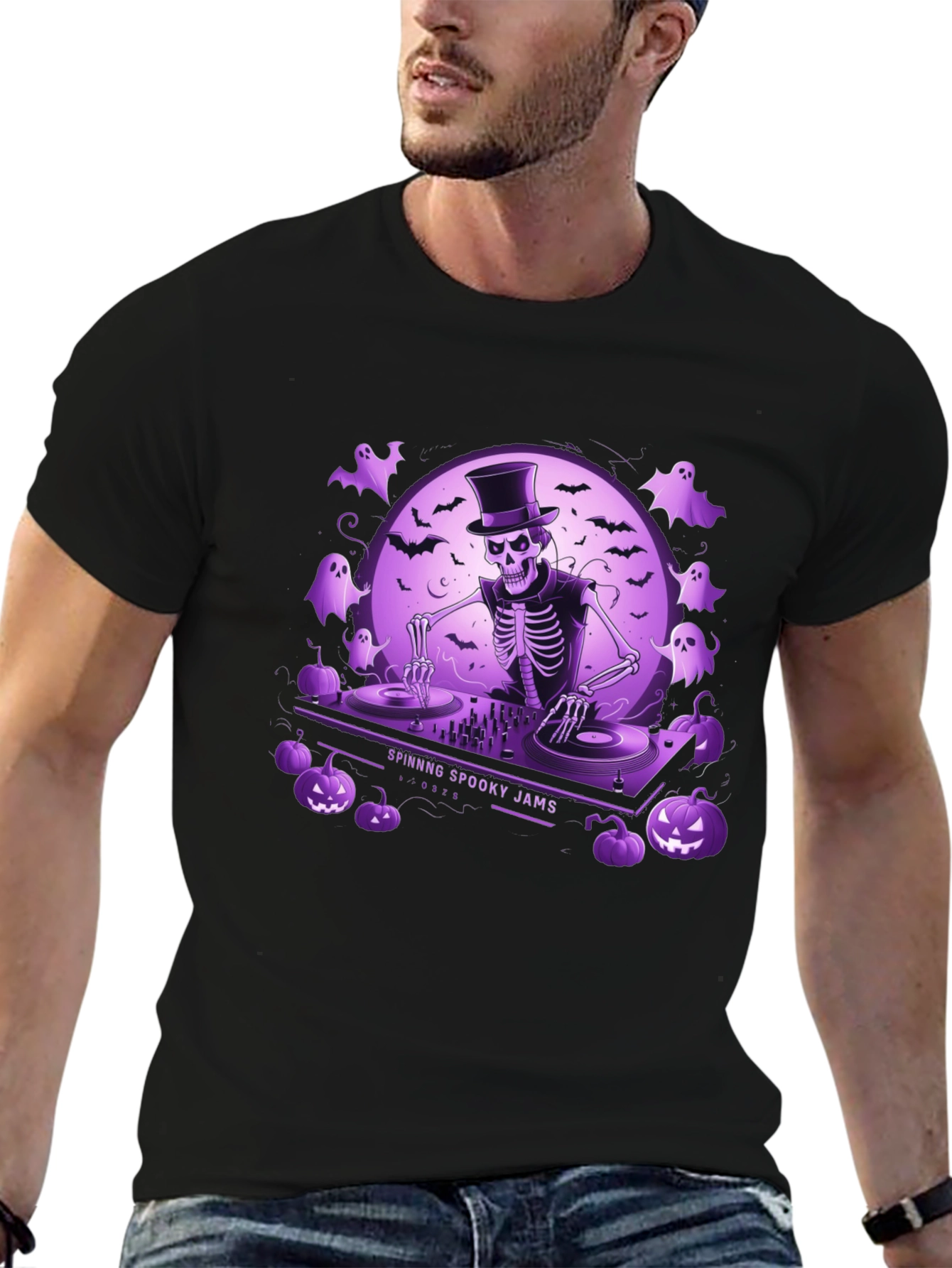 Spooky DJ Skeleton Graphic Tee