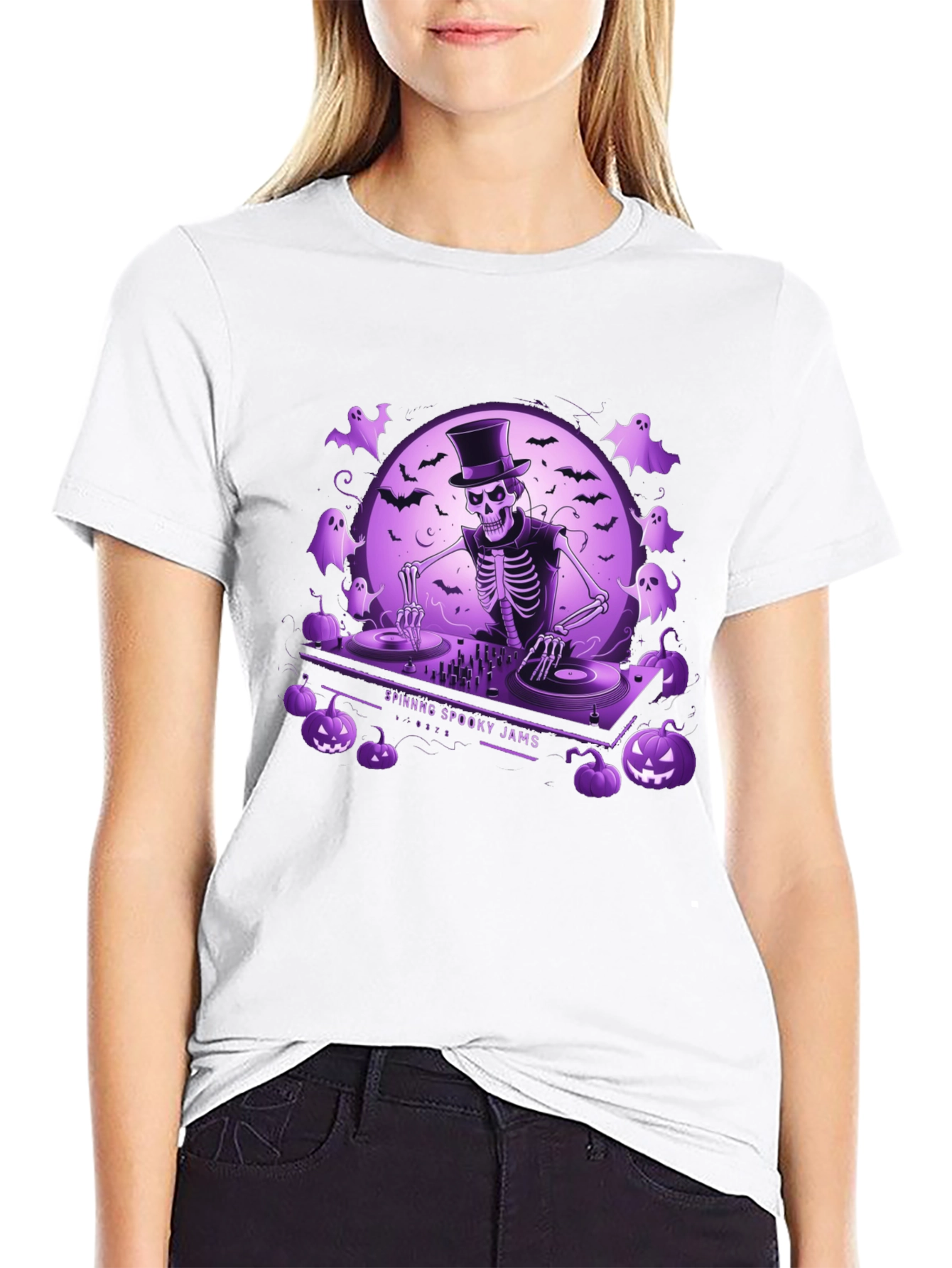 Spooky DJ Skeleton Graphic Tee