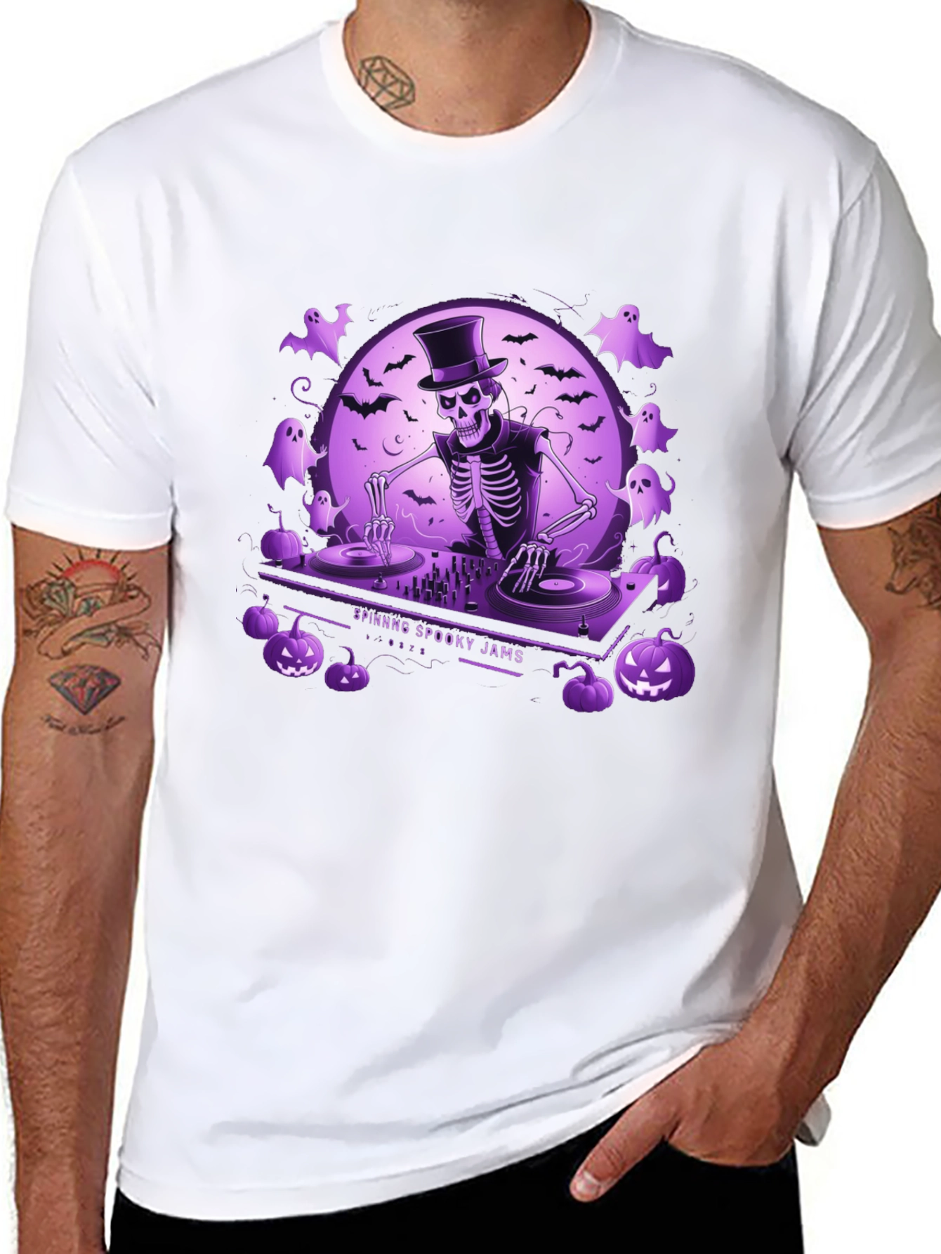 Spooky DJ Skeleton Graphic Tee