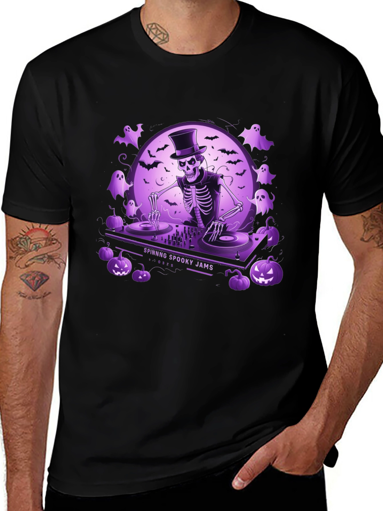 Spooky DJ Skeleton Graphic Tee