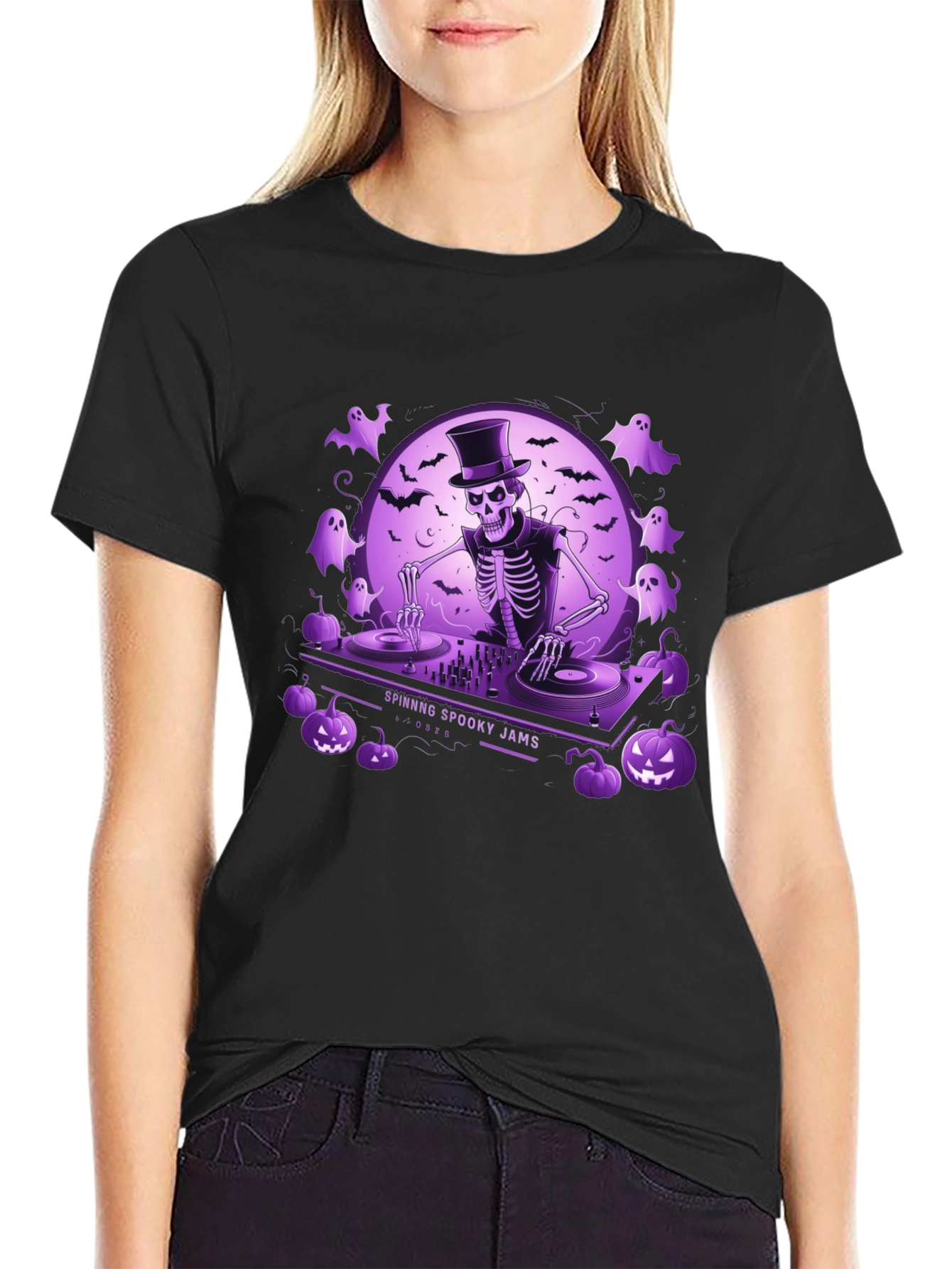 Spooky DJ Skeleton Graphic Tee