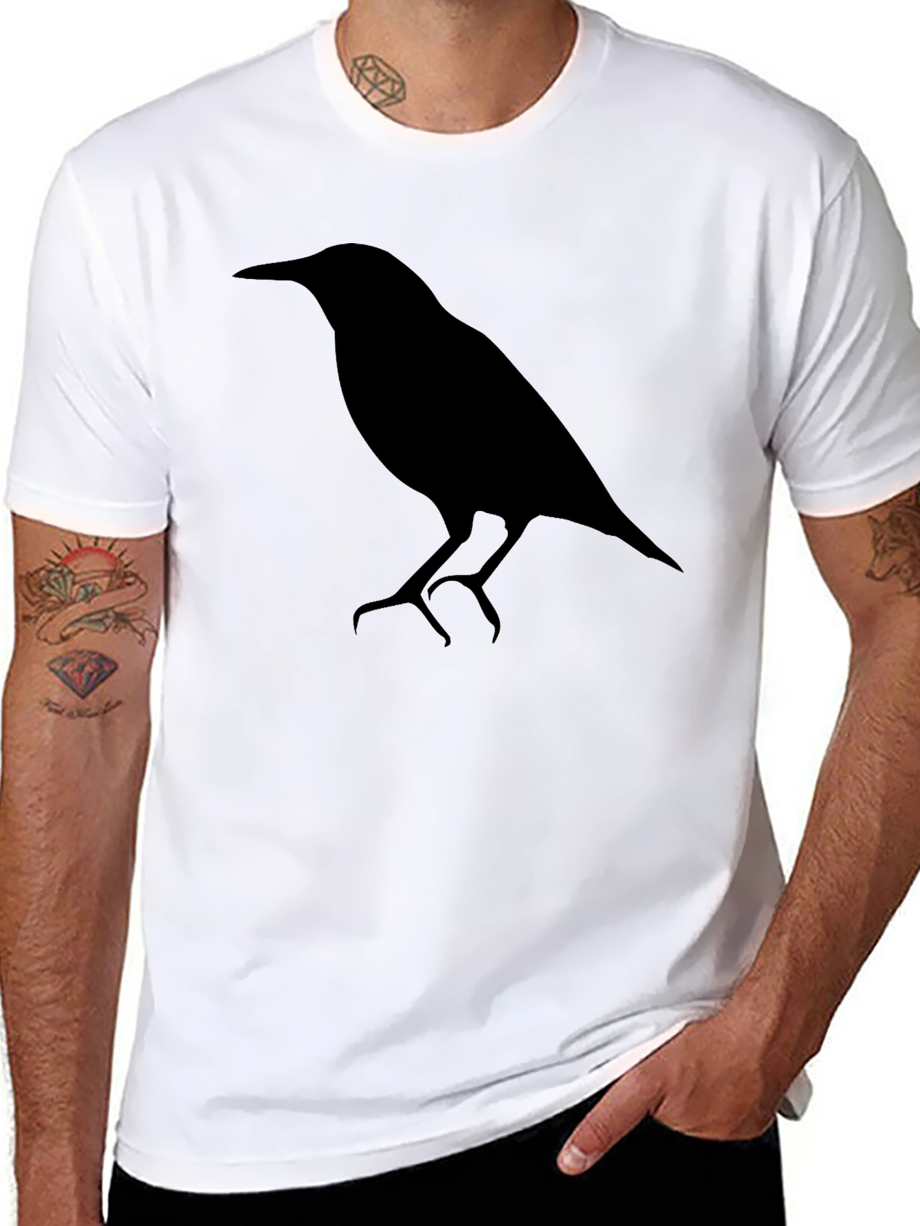 Mens Black T-Shirt with Bird Silhouette Graphic