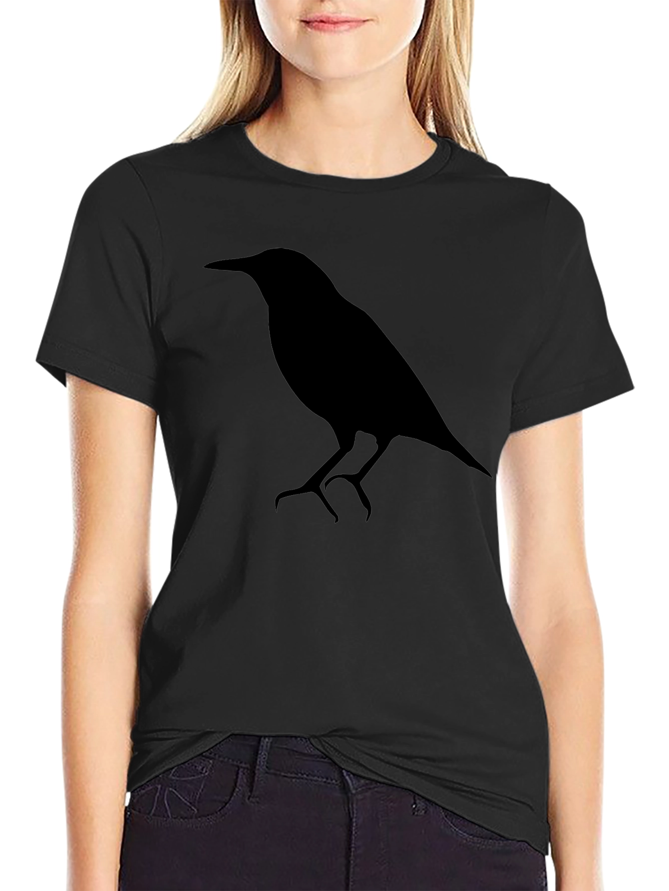 Mens Black T-Shirt with Bird Silhouette Graphic