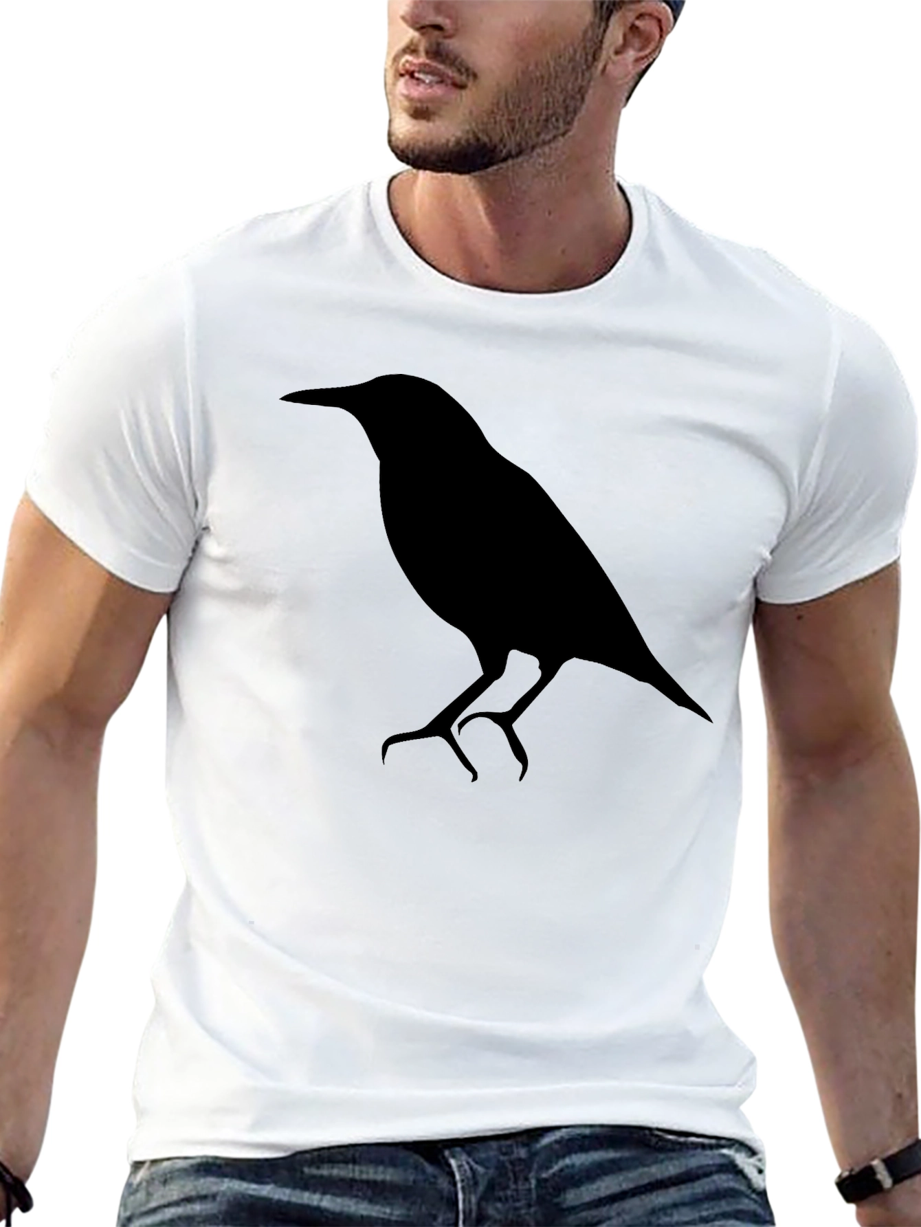 Mens Black T-Shirt with Bird Silhouette Graphic