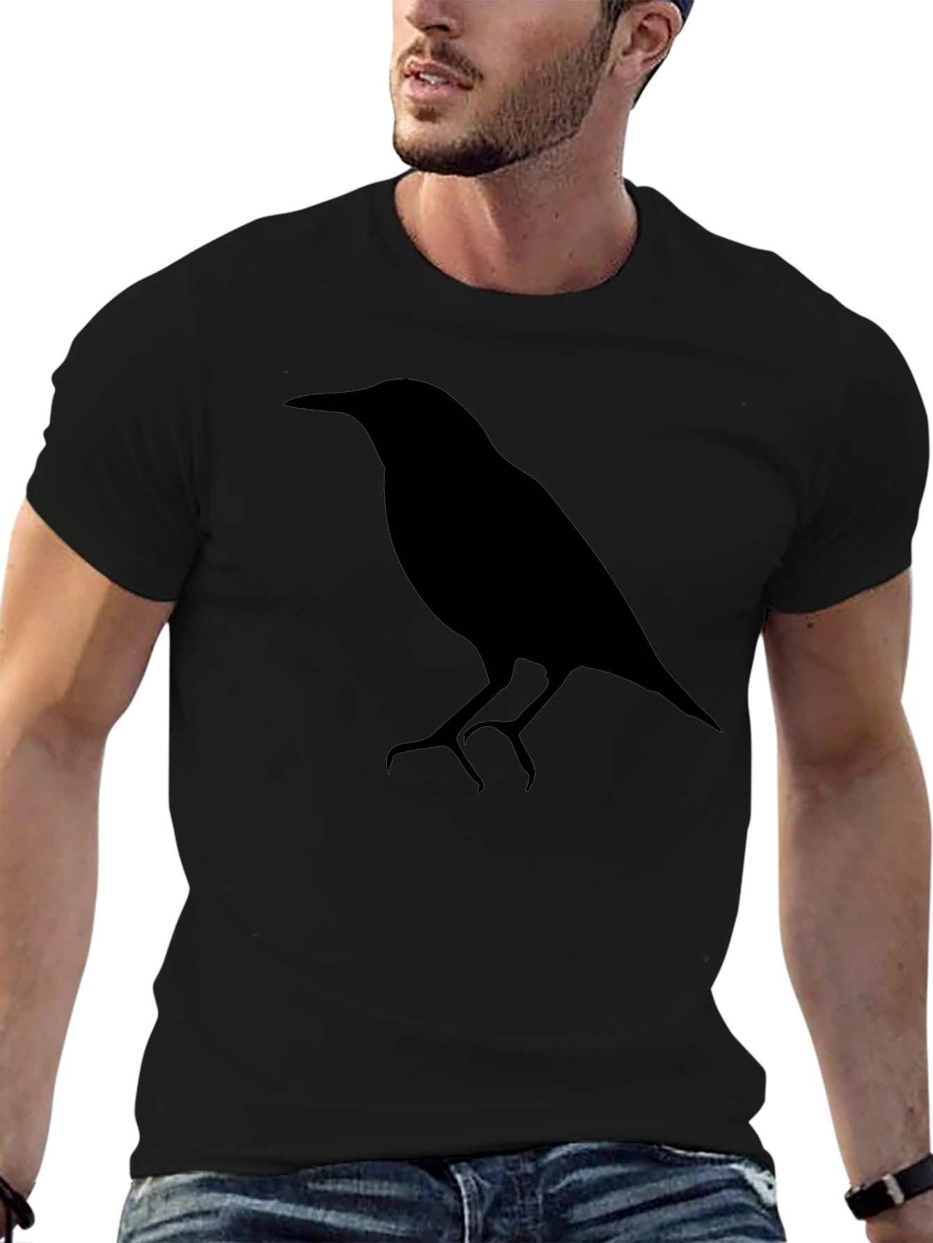 Mens Black T-Shirt with Bird Silhouette Graphic