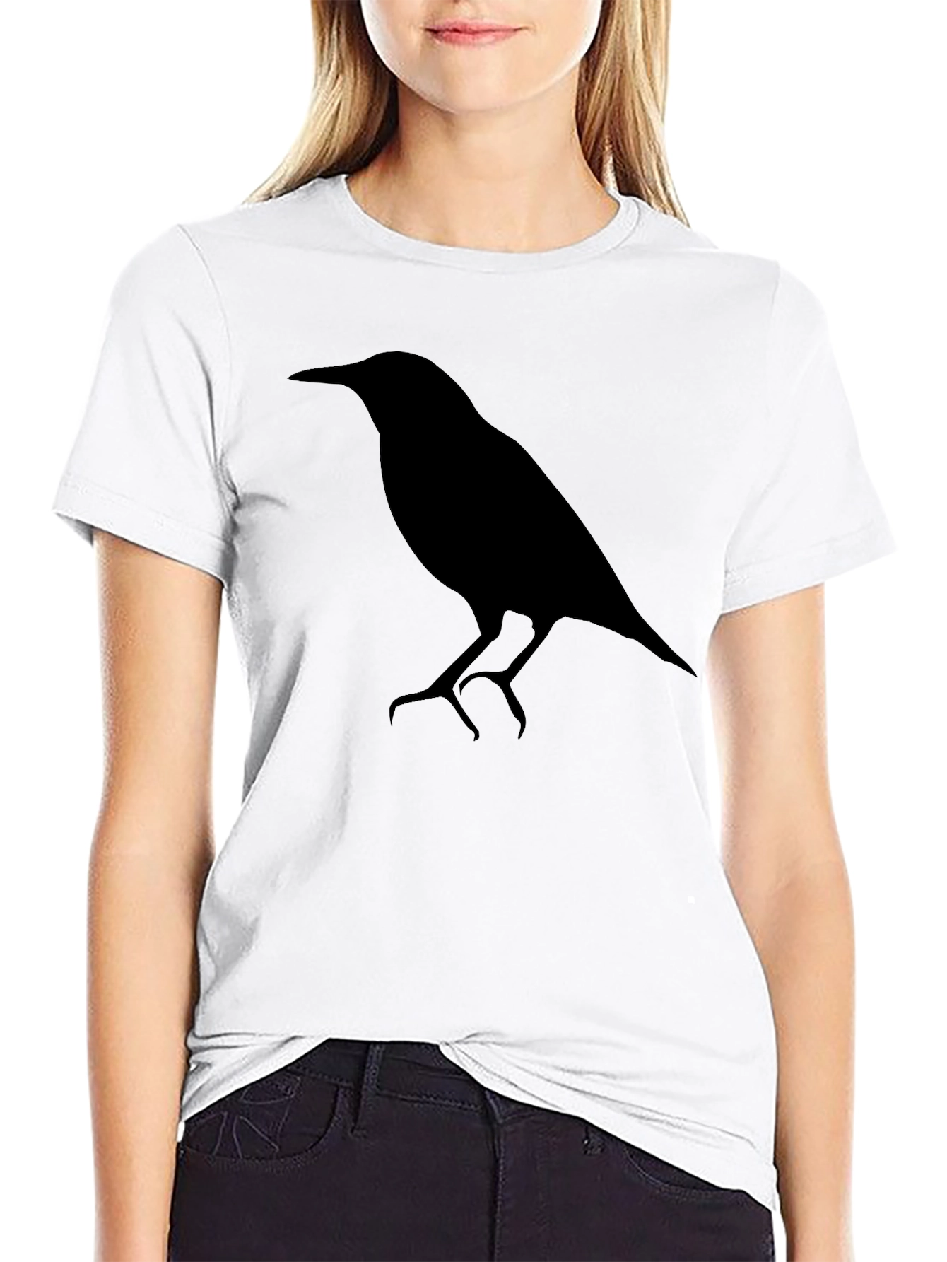 Mens Black T-Shirt with Bird Silhouette Graphic
