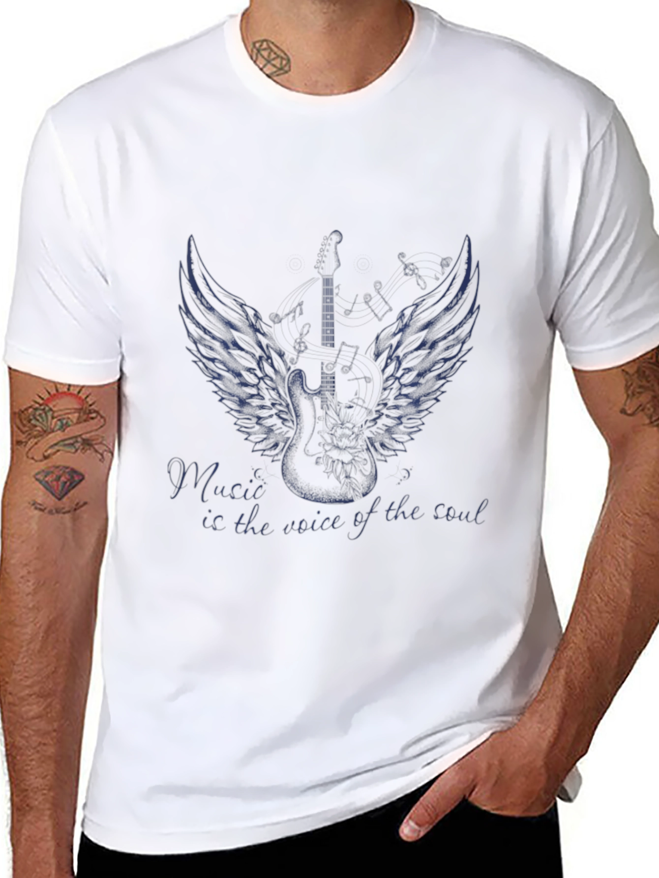 Music is the Voice T-Shirt - Guitar Wings
