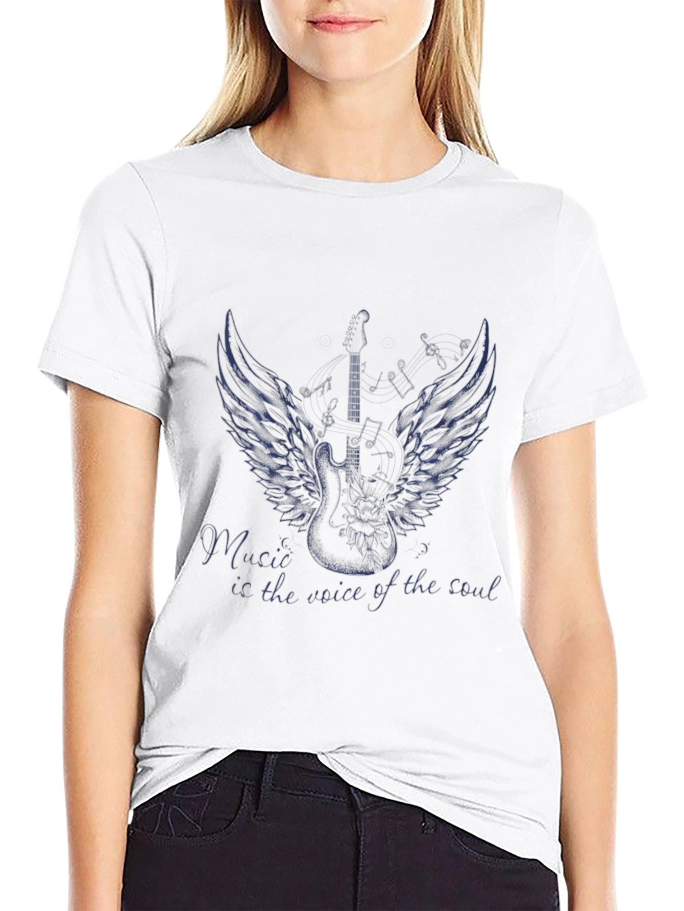 Music is the Voice T-Shirt - Guitar Wings
