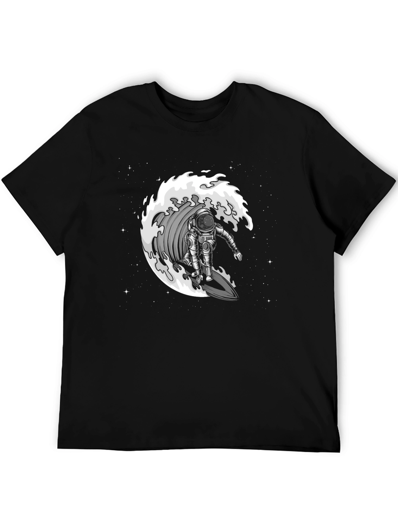 Astronaut Surfing Wave Graphic T-Shirt - Black
