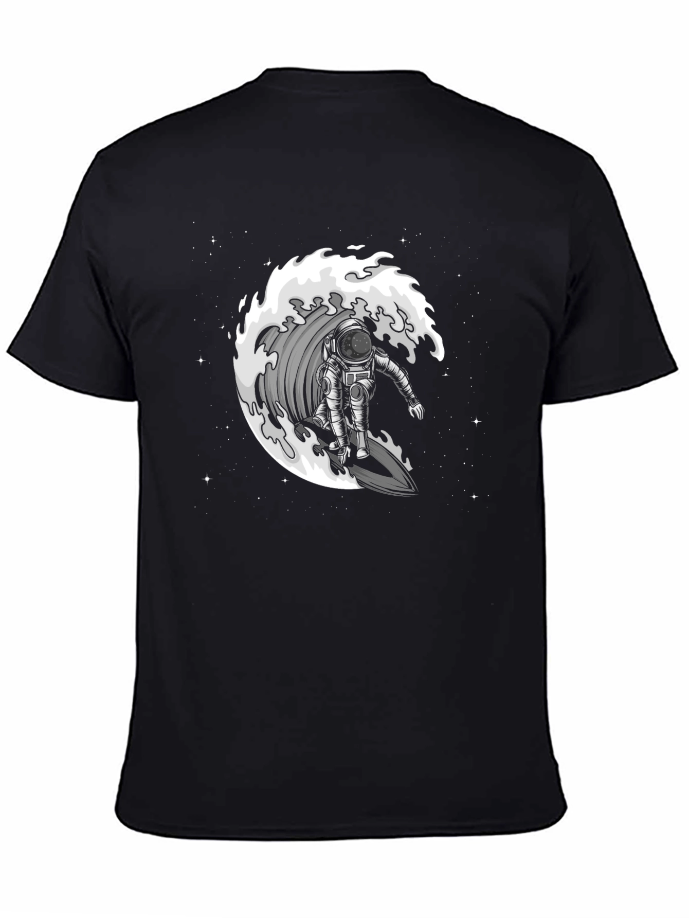 Astronaut Surfing Wave Graphic T-Shirt - Black