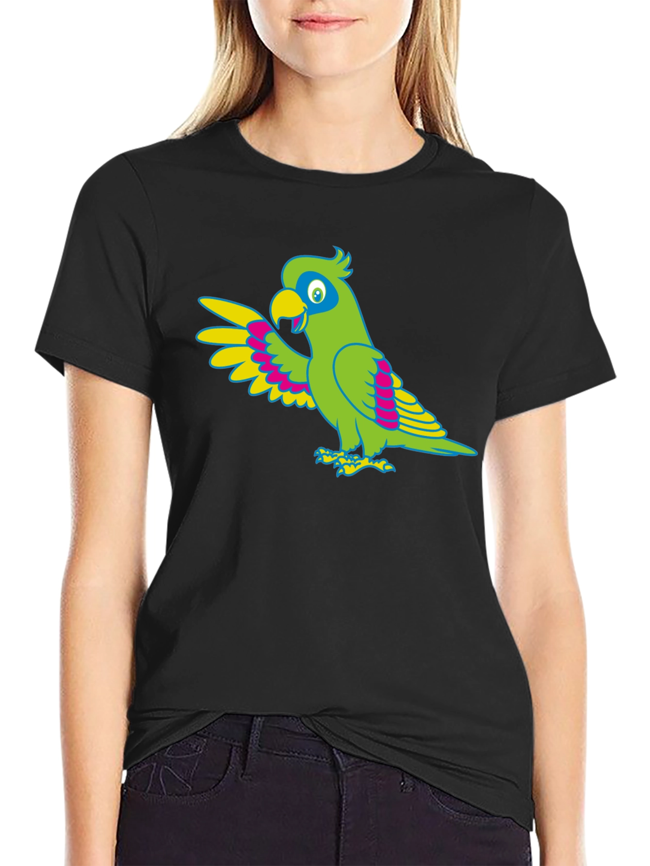 Parrot Graphic Tee - Black Cotton T-Shirt
